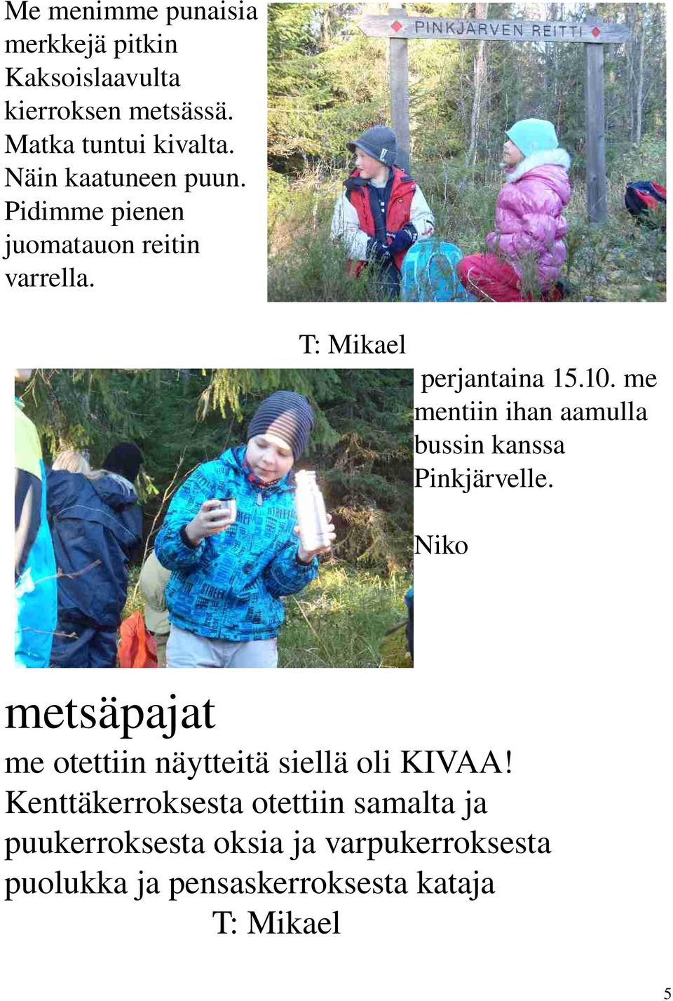 me mentiin ihan aamulla bussin kanssa Pinkjärvelle.