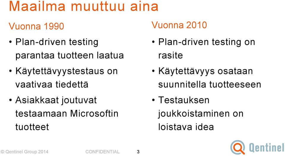 tuotteet Vuonna 2010 Plan-driven testing on rasite Käytettävyys osataan suunnitella