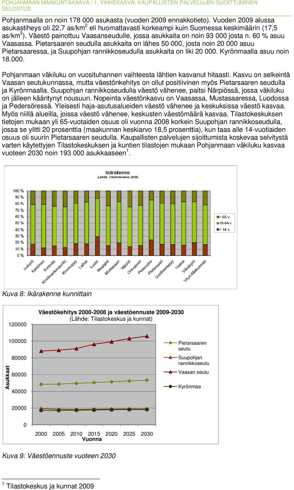 Pietarsaaren seudulla asukkaita on lähes 50 000, josta noin 20 000 asuu Pietarsaaressa, ja Suupohjan rannikkoseudulla asukkaita on liki 20 000. Kyrönmaalla asuu noin 18.000. Pohjanmaan väkiluku on vuosituhannen vaihteesta lähtien kasvanut hitaasti.