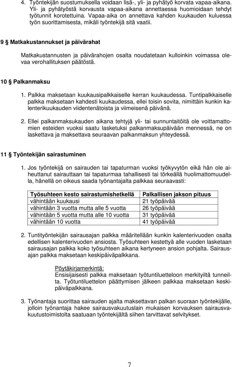 9 Matkakustannukset ja päivärahat Matkakustannusten ja päivärahojen osalta noudatetaan kulloinkin voimassa olevaa verohallituksen päätöstä. 10 Palkanmaksu 1.