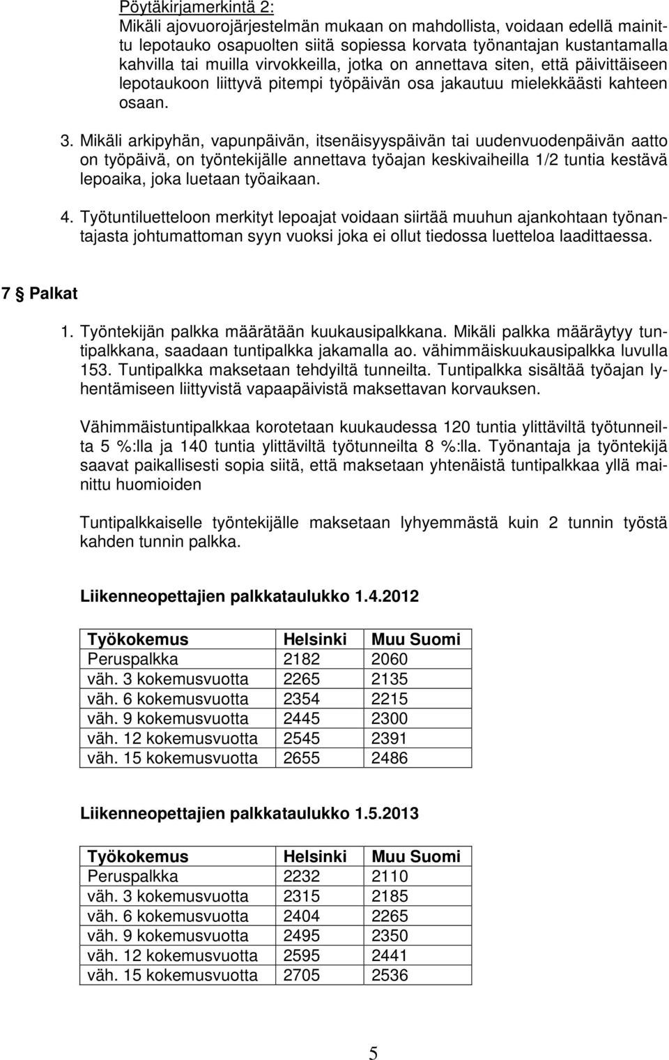 Mikäli arkipyhän, vapunpäivän, itsenäisyyspäivän tai uudenvuodenpäivän aatto on työpäivä, on työntekijälle annettava työajan keskivaiheilla 1/2 tuntia kestävä lepoaika, joka luetaan työaikaan. 4.