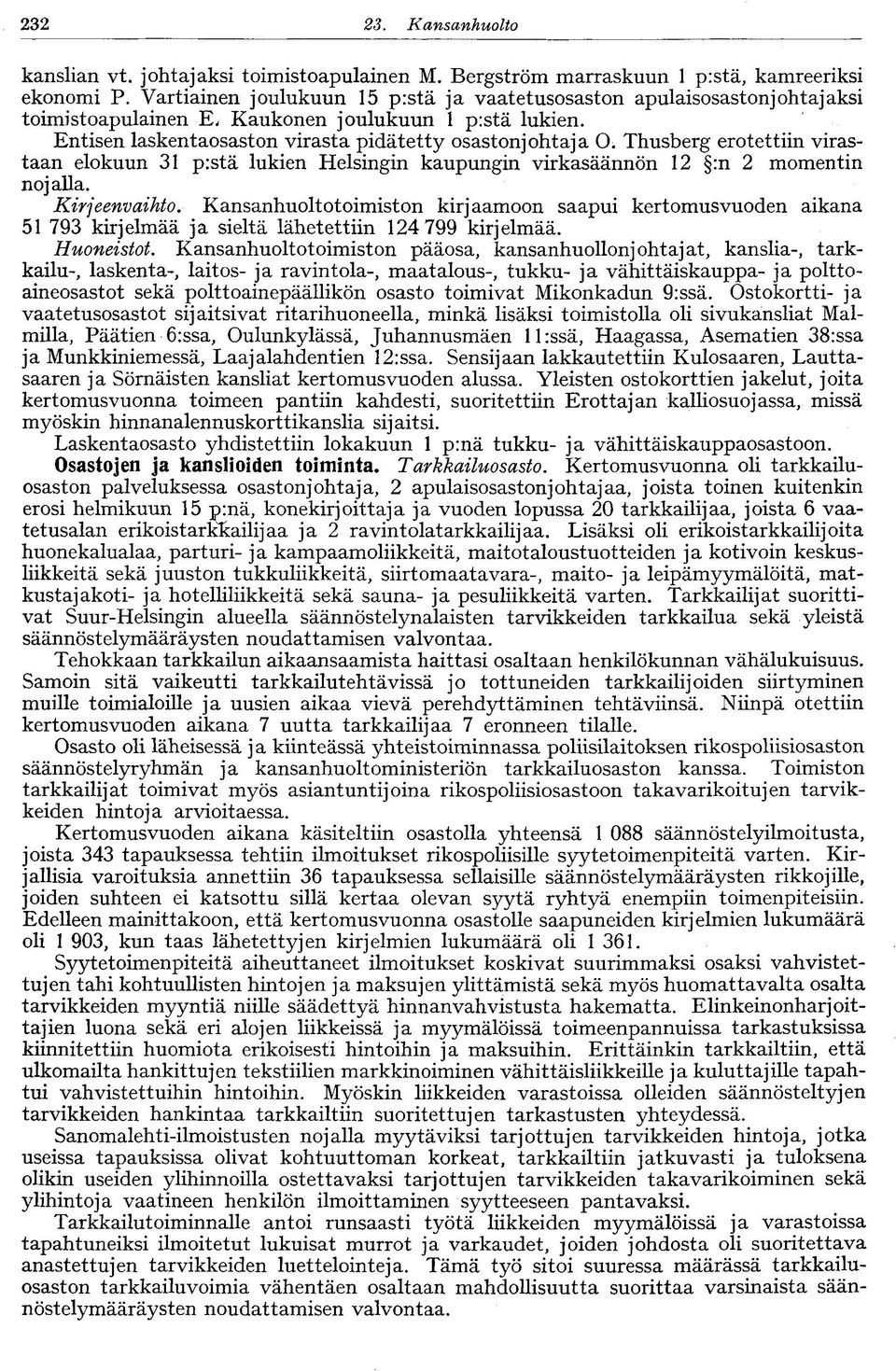 Thusberg erotettiin virastaan elokuun 31 p:stä lukien Helsingin kaupungin virkasäännön 12 :n 2 momentin nojalla. Kirjeenvaihto.