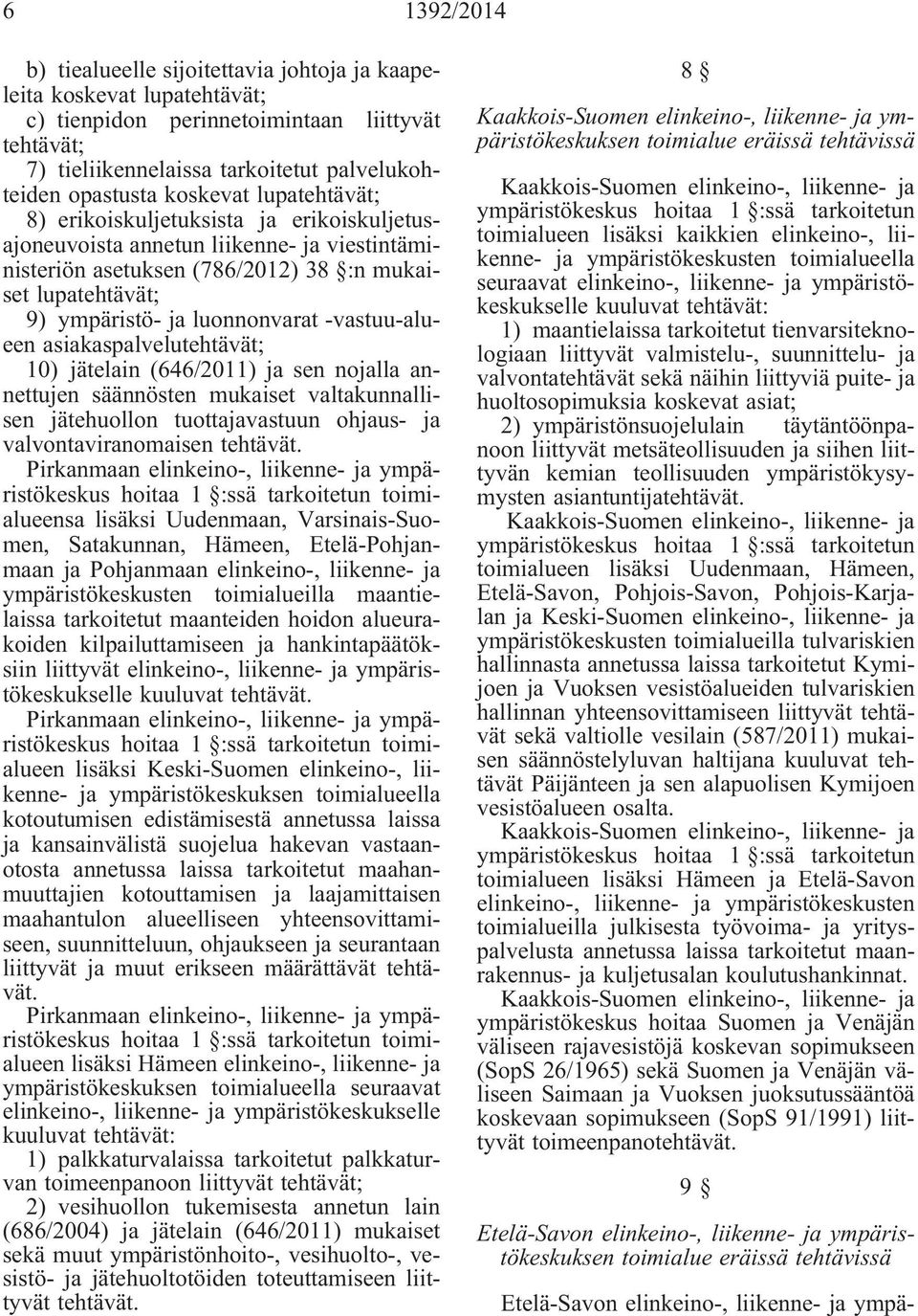 -vastuu-alueen asiakaspalvelutehtävät; 10) jätelain (646/2011) ja sen nojalla annettujen säännösten mukaiset valtakunnallisen jätehuollon tuottajavastuun ohjaus- ja valvontaviranomaisen Pirkanmaan