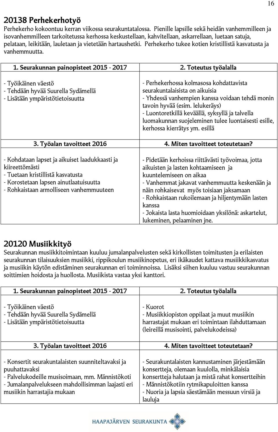 hartaushetki. Perhekerho tukee kotien kristillistä kasvatusta ja vanhemmuutta.