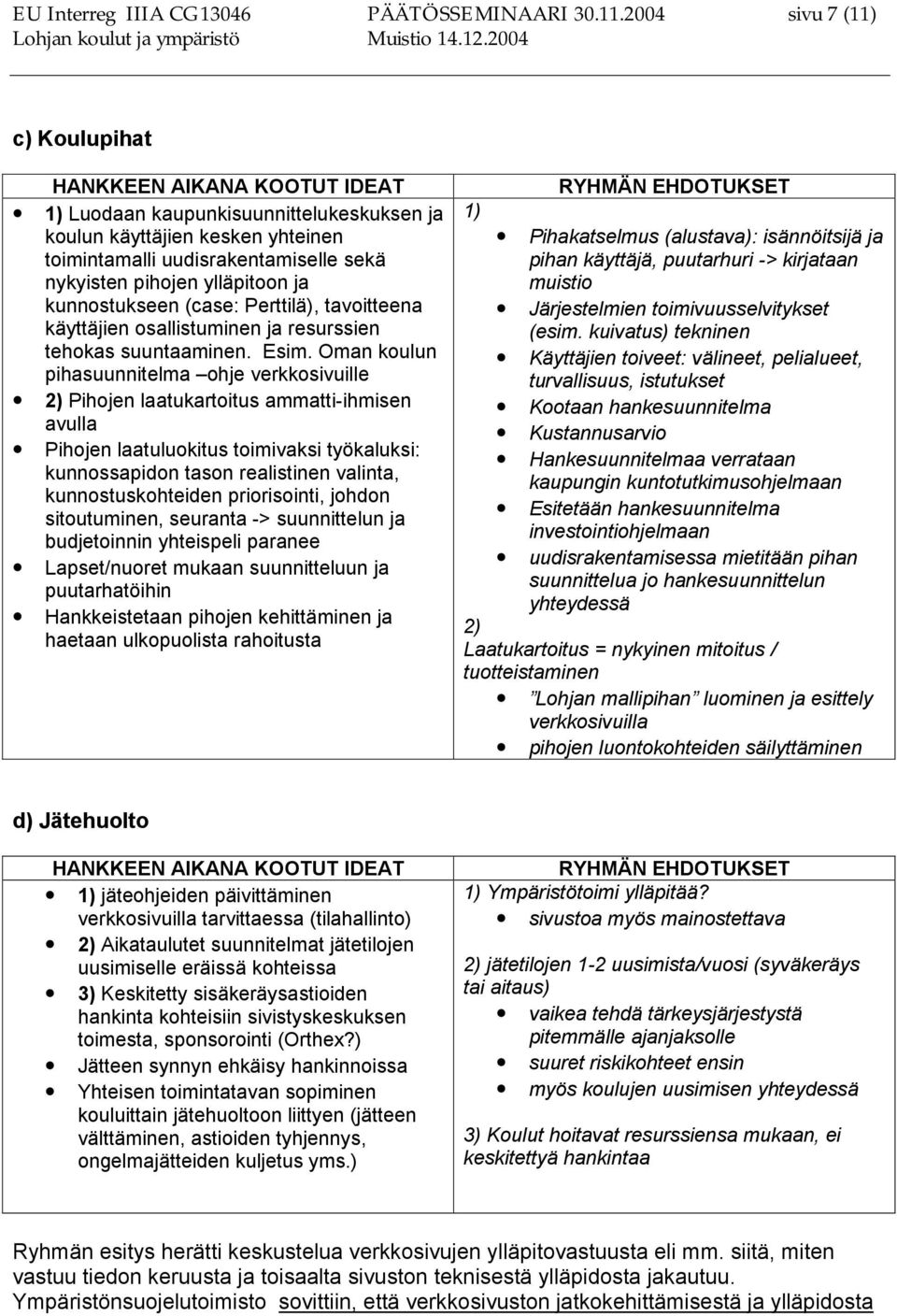 ylläpitoon ja kunnostukseen (case: Perttilä), tavoitteena käyttäjien osallistuminen ja resurssien tehokas suuntaaminen. Esim.