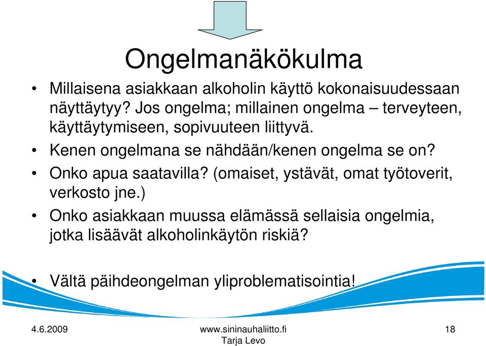 Kenen ongelmana se nähdään/kenen ongelma se on? Onko apua saatavilla?