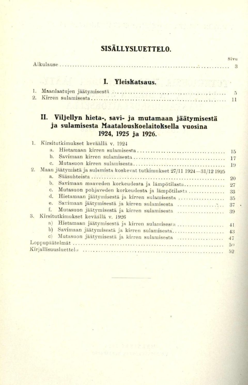 1924 Hietamaan kirren sulamisesta 15 Savimaan kirren sulamisesta 17 Mutasuon kirren sulamisesta 1!) 2.