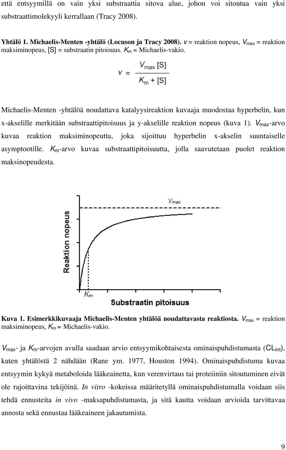 Michaelis-Menten -yhtälöä noudattava katalyysireaktion kuvaaja muodostaa hyperbelin, kun x-akselille merkitään substraattipitoisuus ja y-akselille reaktion nopeus (kuva 1).