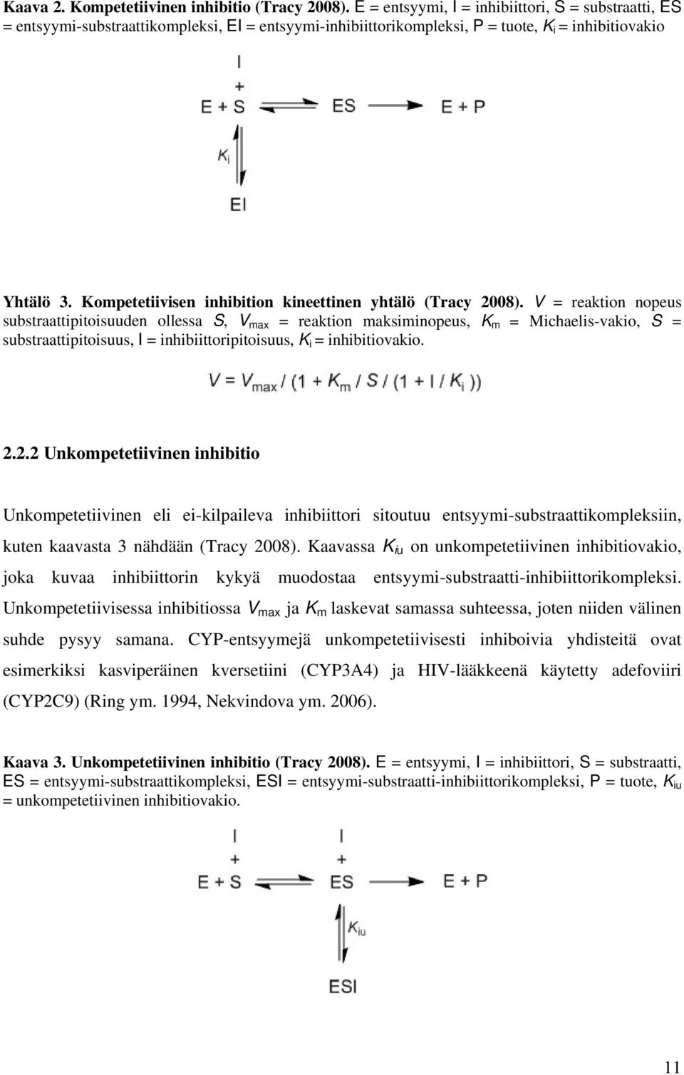 Kompetetiivisen inhibition kineettinen yhtälö (Tracy 2008).