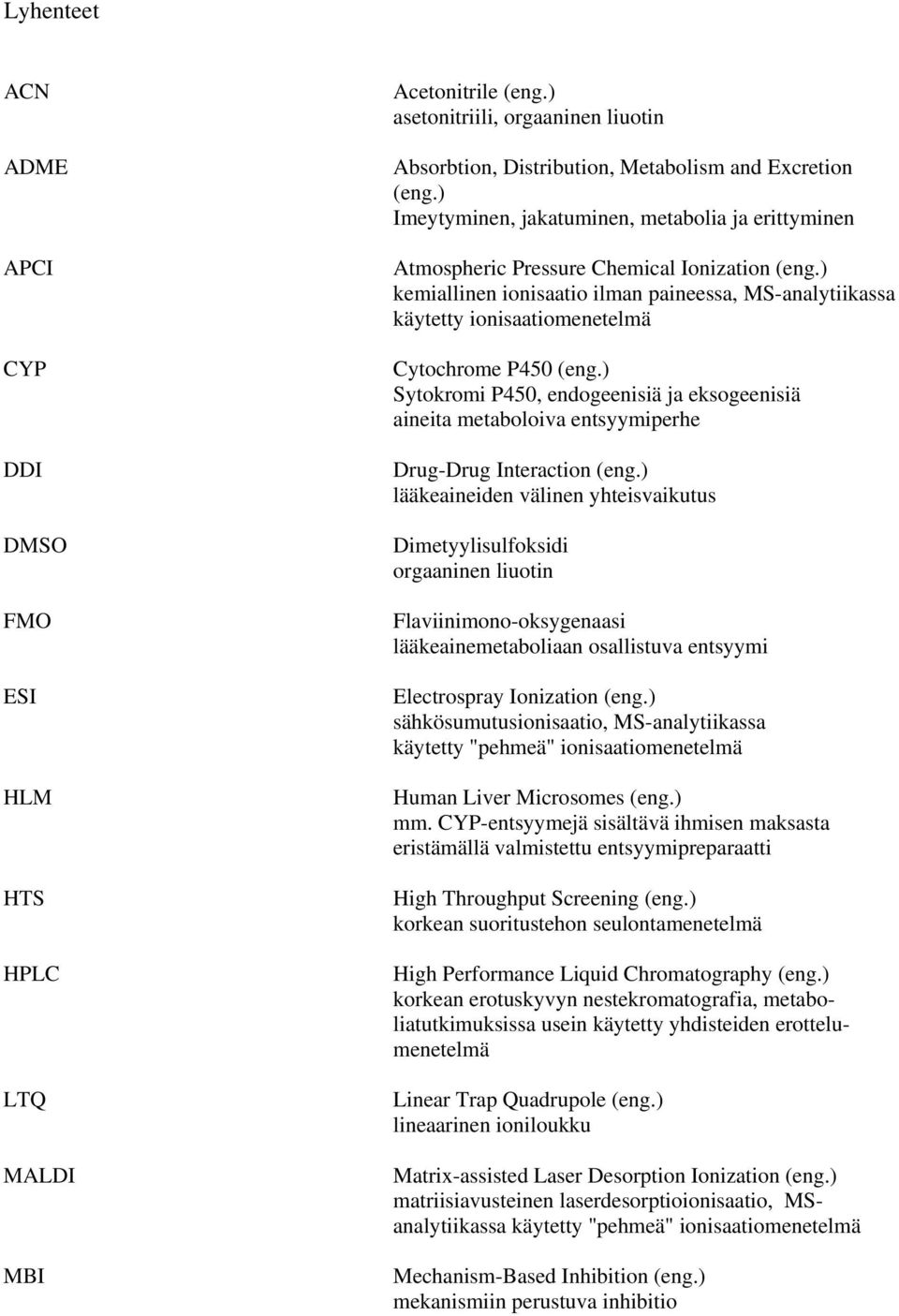 ) kemiallinen ionisaatio ilman paineessa, MS-analytiikassa käytetty ionisaatiomenetelmä Cytochrome P450 (eng.