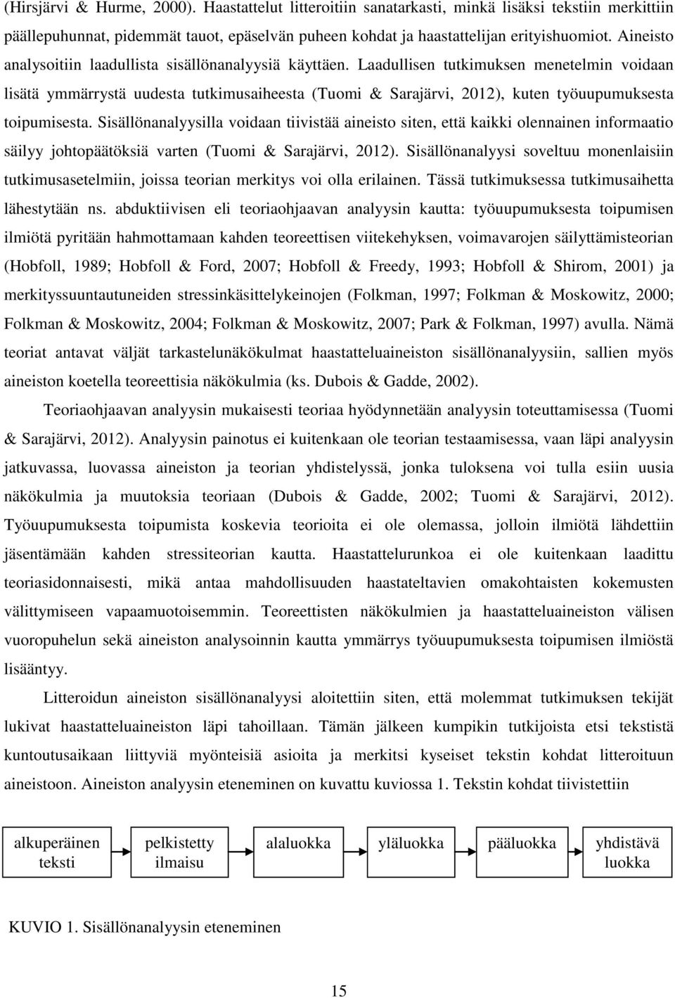 Laadullisen tutkimuksen menetelmin voidaan lisätä ymmärrystä uudesta tutkimusaiheesta (Tuomi & Sarajärvi, 2012), kuten työuupumuksesta toipumisesta.