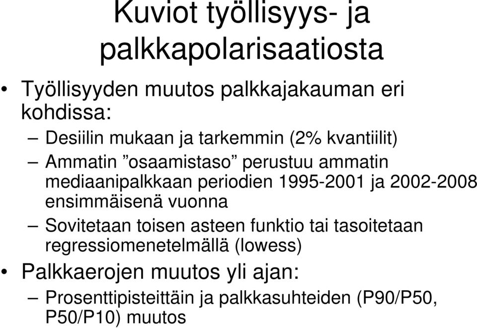 1995-2001 ja 2002-2008 ensimmäisenä vuonna Sovitetaan toisen asteen funktio tai tasoitetaan