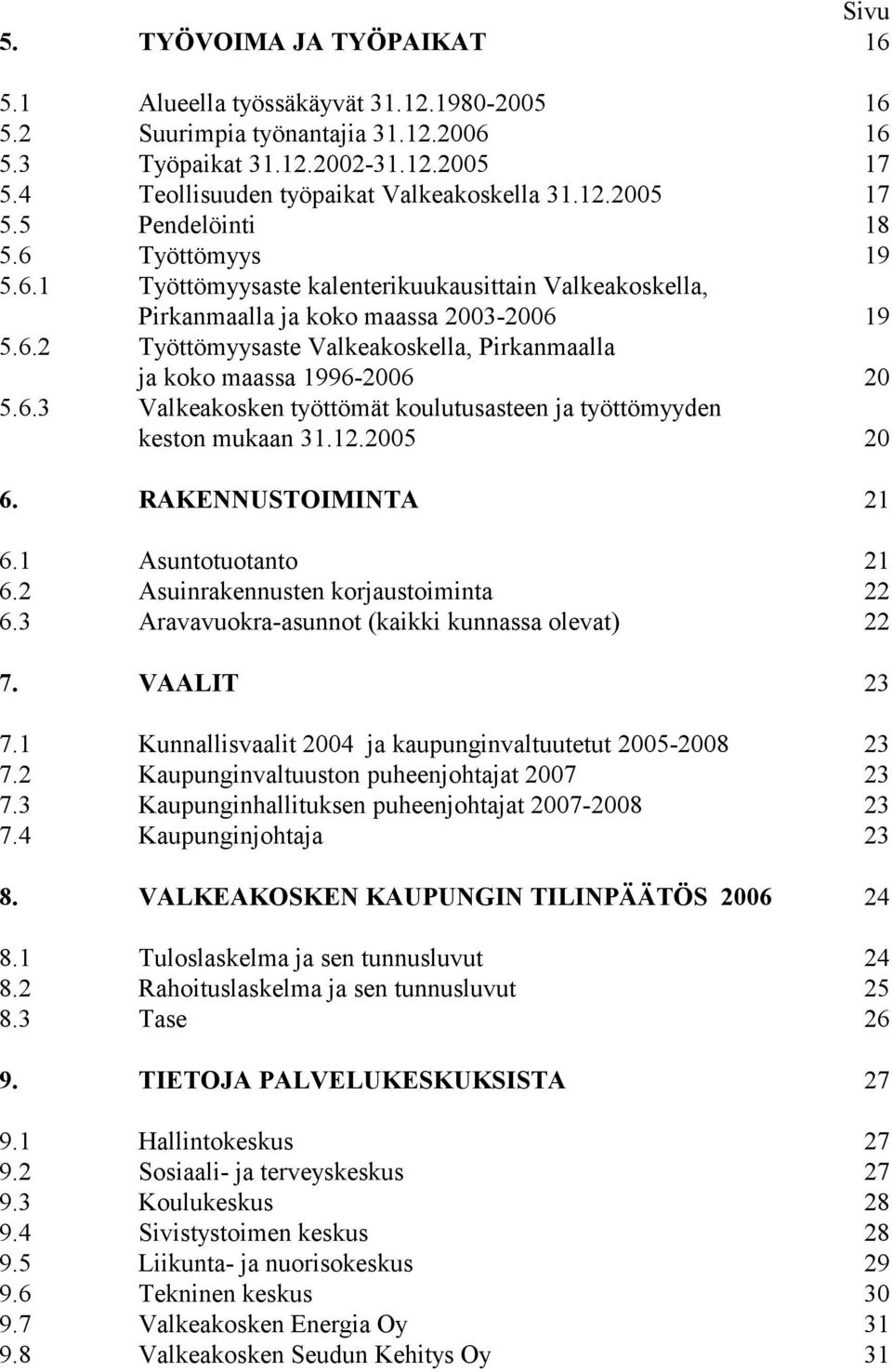 6.3 Valkeakosken työttömät koulutusasteen ja työttömyyden keston mukaan 31.12.2005 20 6. RAKENNUSTOIMINTA 21 6.1 Asuntotuotanto 21 6.2 Asuinrakennusten korjaustoiminta 22 6.