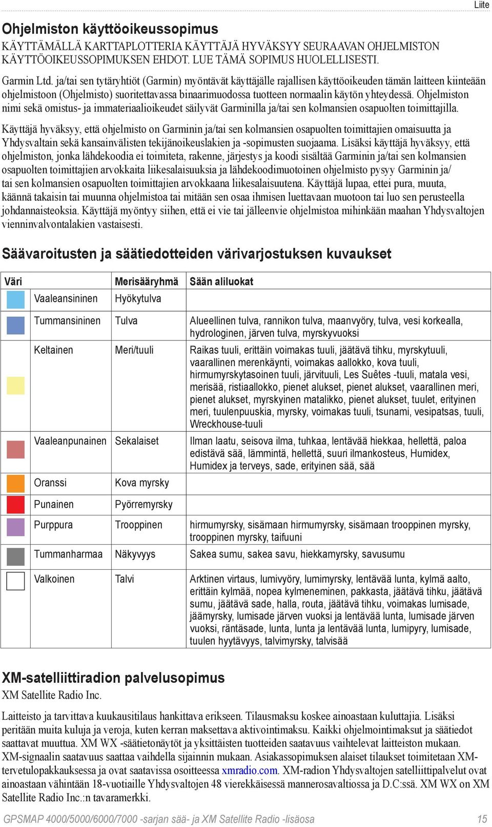 Ohjelmiston nimi sekä omistus- ja immateriaalioikeudet säilyvät Garminilla ja/tai sen kolmansien osapuolten toimittajilla.