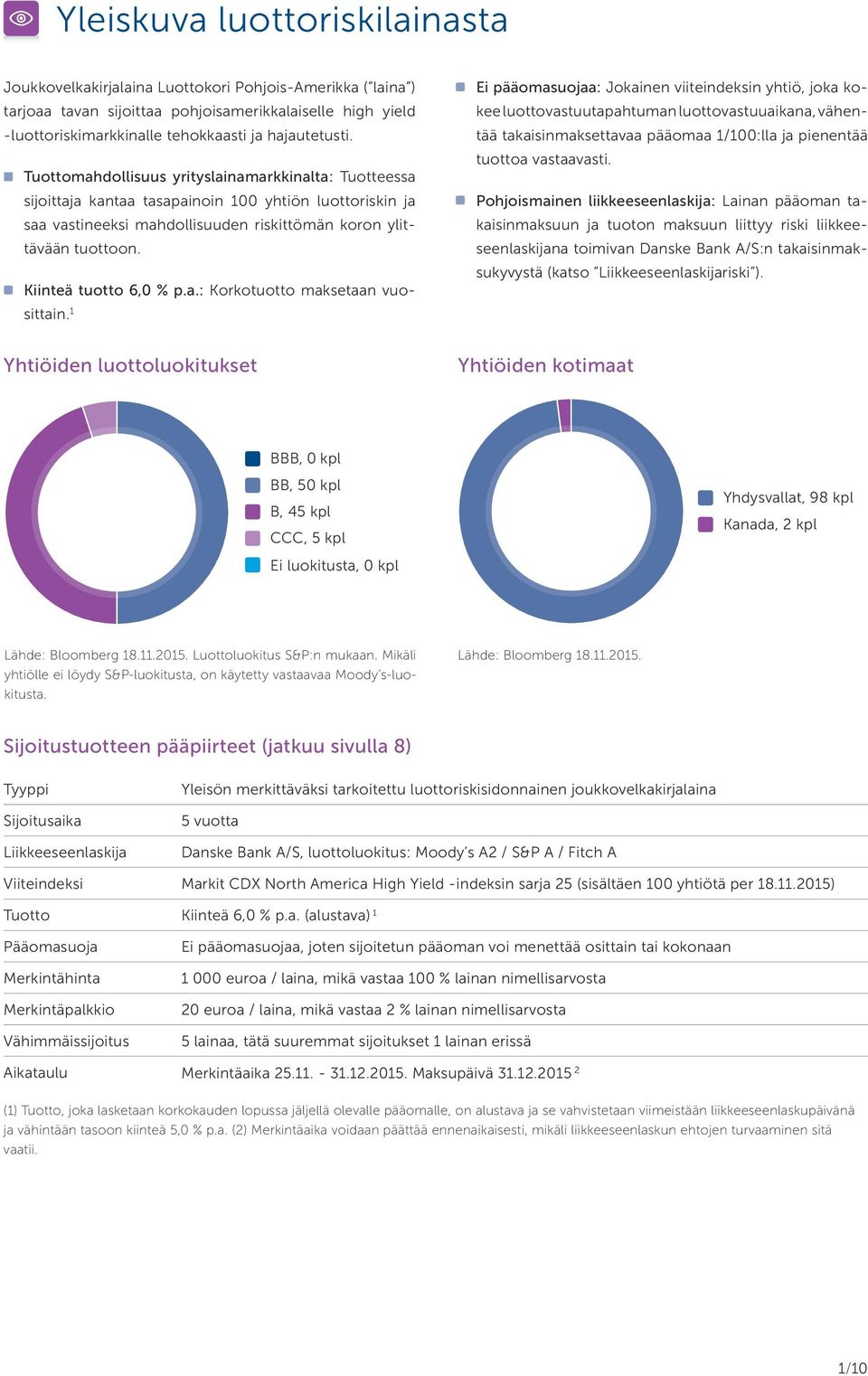 Kiinteä tuotto 6,0 % p.a.: Korkotuotto maksetaan vuosittain.