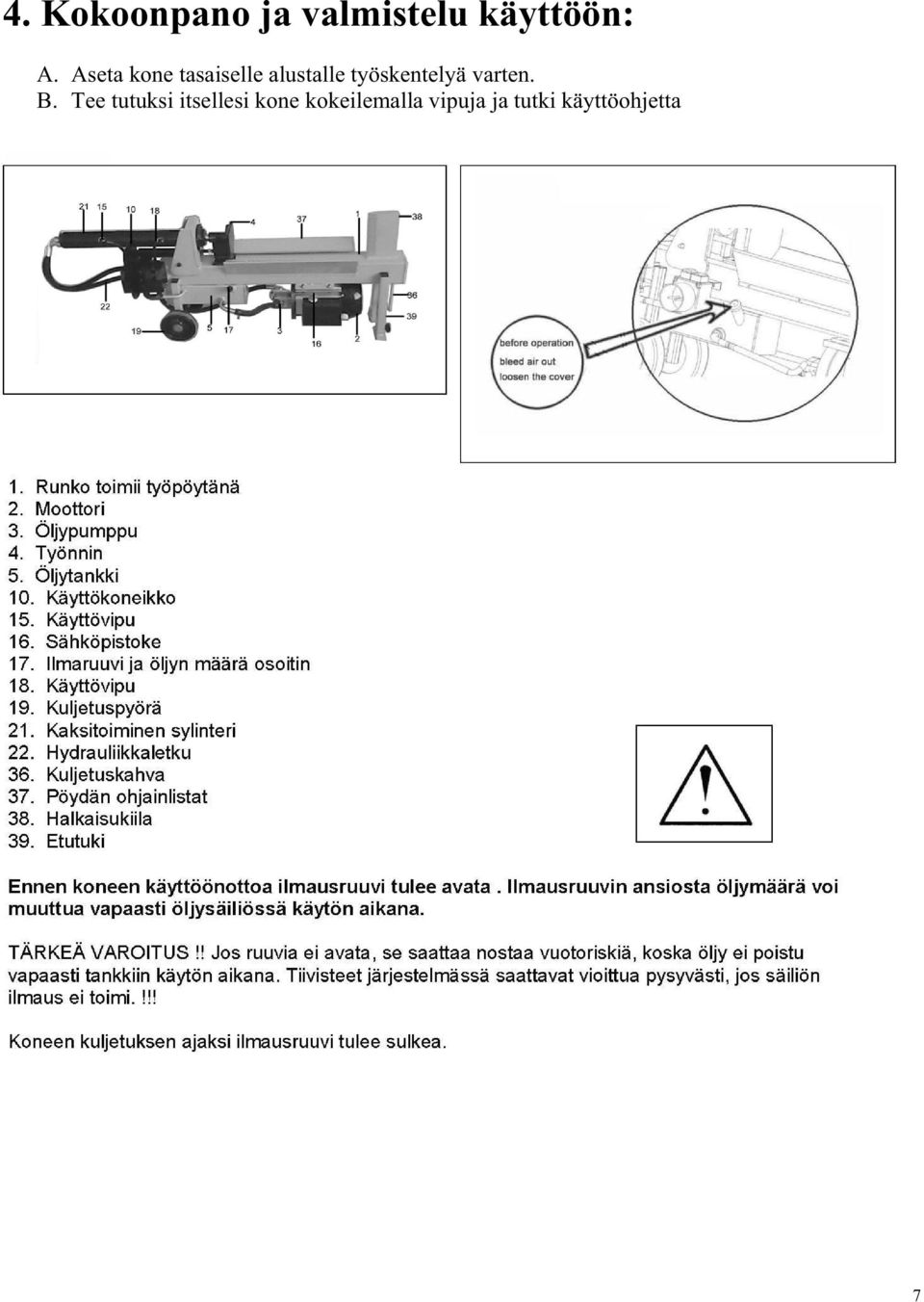 työskentelyä varten. B.