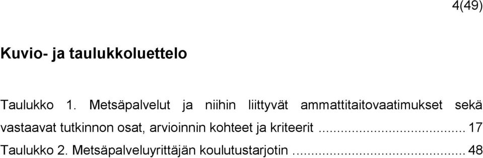 sekä vastaavat tutkinnon osat, arvioinnin kohteet