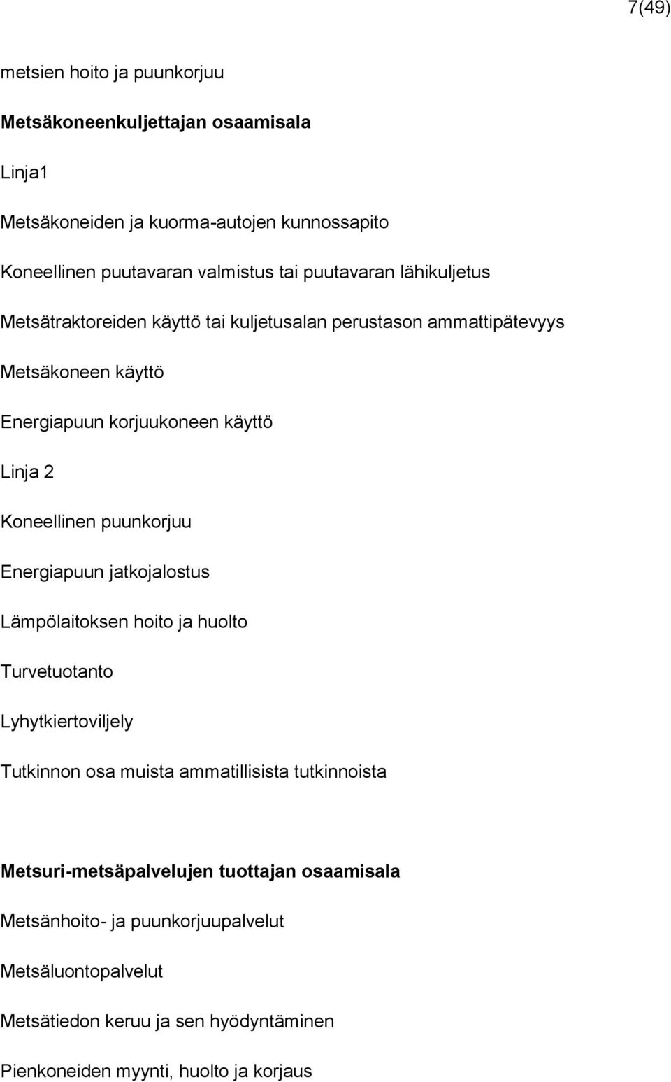 Koneellinen puunkorjuu Energiapuun tkolostus Lämpölaitoksen hoito huolto Turvetuotanto Lyhytkiertoviljely Tutkinnon osa muista ammatillisista