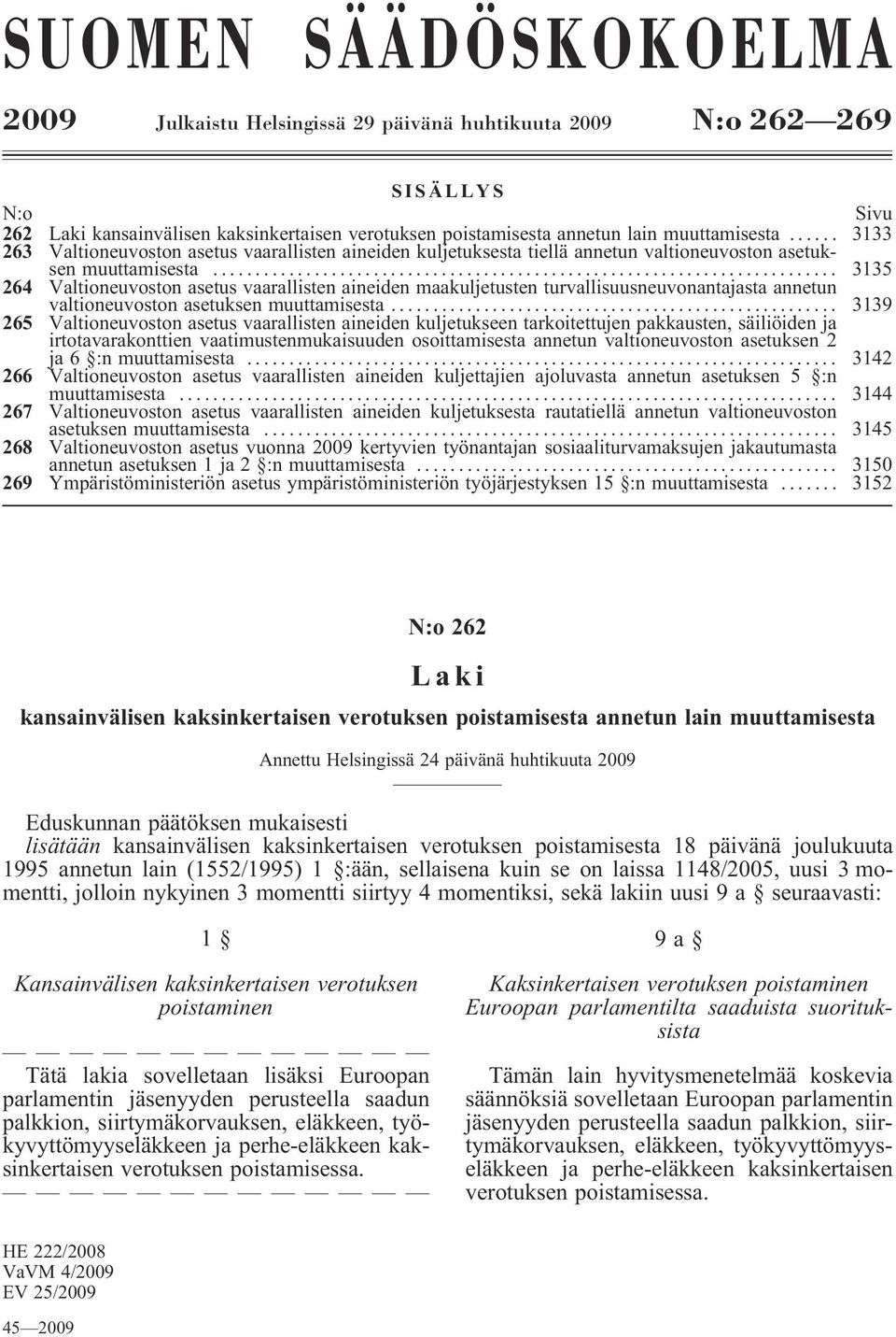 .. 3135 264 Valtioneuvoston asetus vaarallisten aineiden maakuljetusten turvallisuusneuvonantajasta annetun valtioneuvoston asetuksen muuttamisesta.