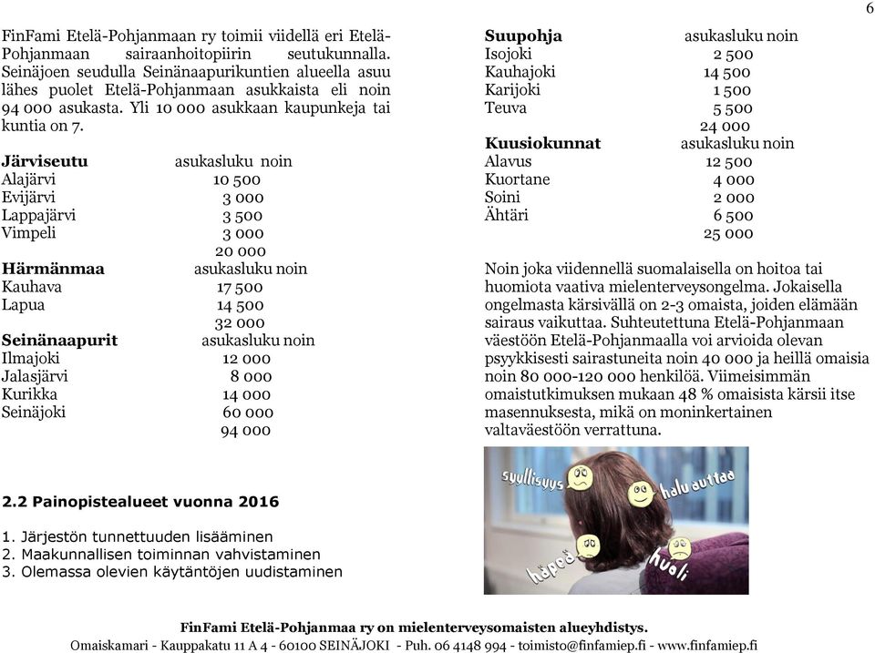 Järviseutu asukasluku noin Alajärvi 10 500 Evijärvi 3 000 Lappajärvi 3 500 Vimpeli 3 000 20 000 Härmänmaa asukasluku noin Kauhava 17 500 Lapua 14 500 32 000 Seinänaapurit asukasluku noin Ilmajoki 12