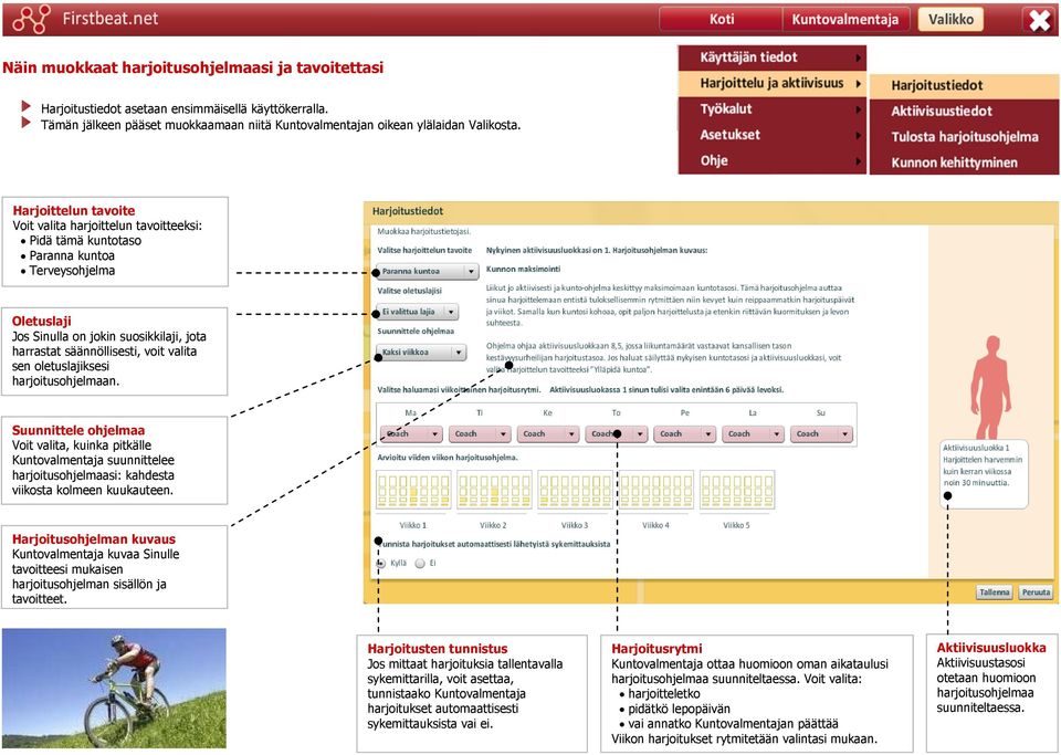 sen oletuslajiksesi harjoitusohjelmaan. Suunnittele ohjelmaa Voit valita, kuinka pitkälle Kuntovalmentaja suunnittelee harjoitusohjelmaasi: kahdesta viikosta kolmeen kuukauteen.