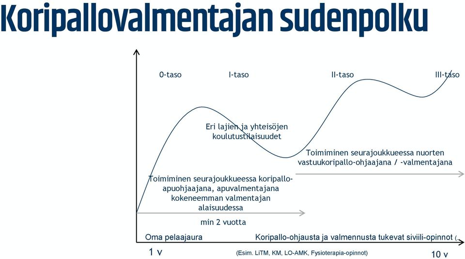 koripalloapuohjaajana, apuvalmentajana kokeneemman valmentajan alaisuudessa min 2 vuotta Oma pelaajaura