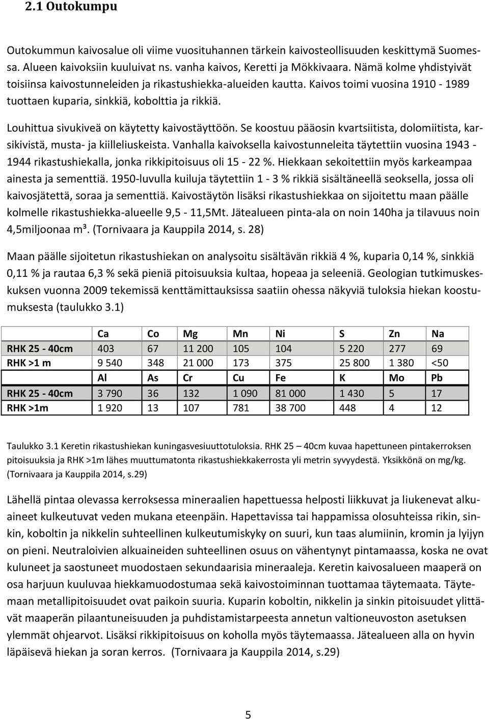 Louhittua sivukiveä on käytetty kaivostäyttöön. Se koostuu pääosin kvartsiitista, dolomiitista, karsikivistä, musta- ja kiilleliuskeista.