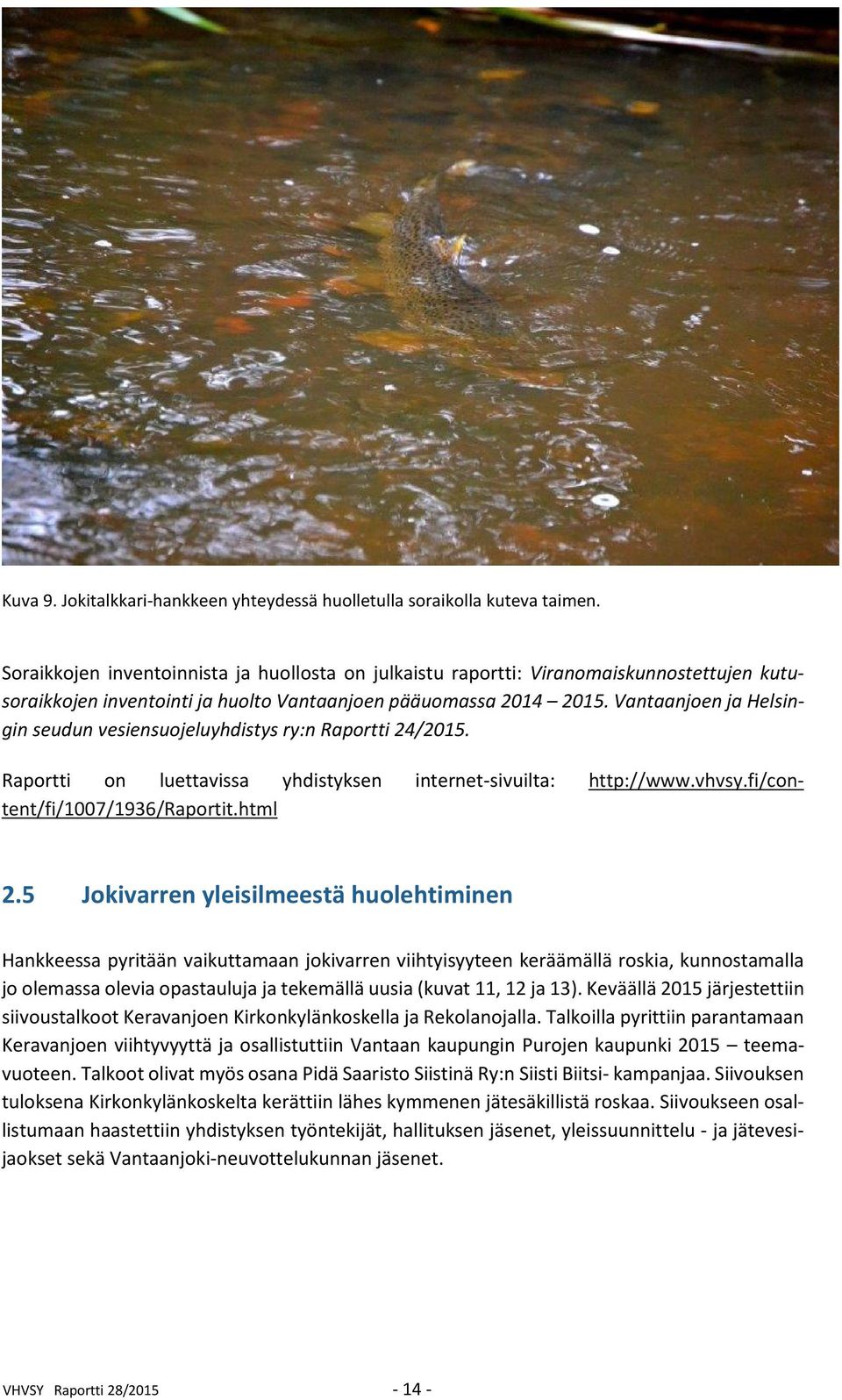 Vantaanjoen ja Helsingin seudun vesiensuojeluyhdistys ry:n Raportti 24/2015. Raportti on luettavissa yhdistyksen internet-sivuilta: http://www.vhvsy.fi/content/fi/1007/1936/raportit.html 2.