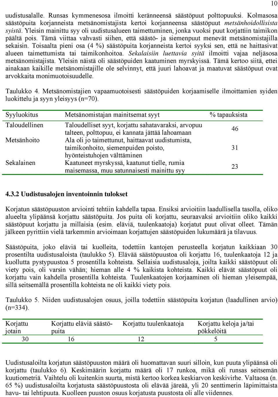 Toisaalta pieni osa (4 %) korjanneista kertoi syyksi sen, että ne haittasivat alueen taimettumista tai taimikonhoitoa. Sekalaisiin luettavia syitä ilmoitti vajaa neljäsosa metsänomistajista.