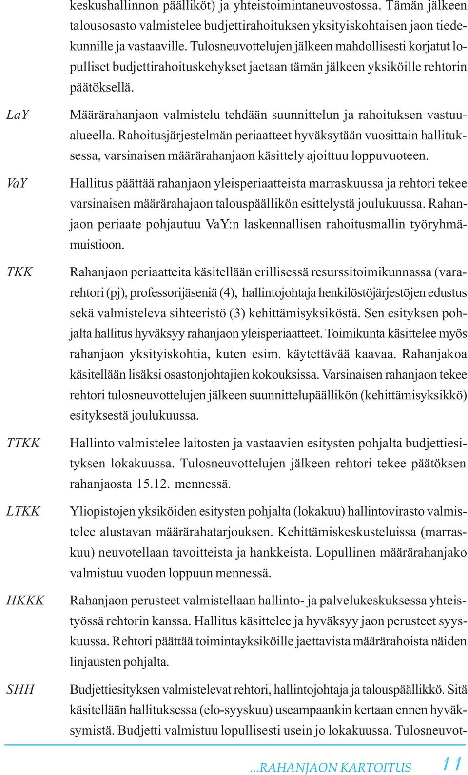 LaY VaY TKK TTKK LTKK HKKK SHH Määrärahanjaon valmistelu tehdään suunnittelun ja rahoituksen vastuualueella.