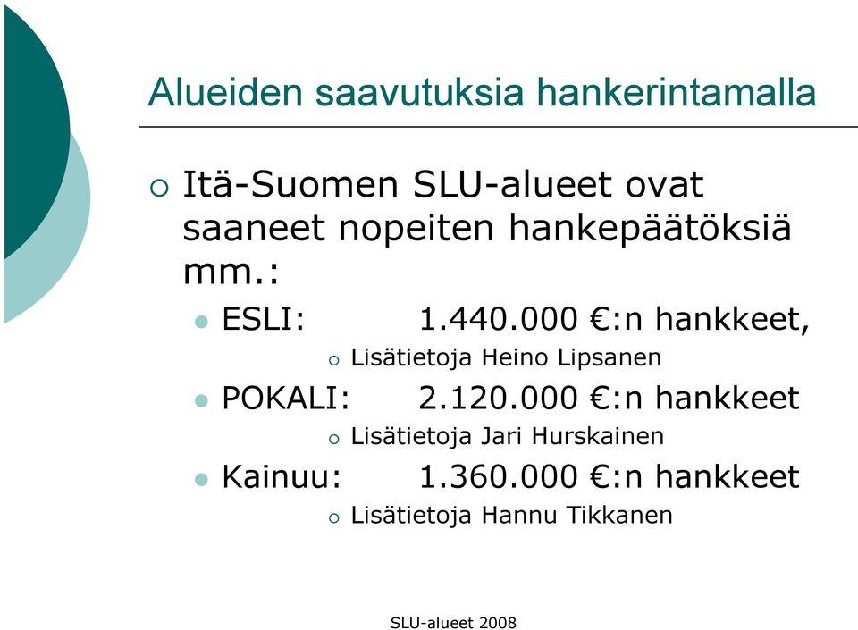 000 :n hankkeet, Lisätietoja Heino Lipsanen 2.120.