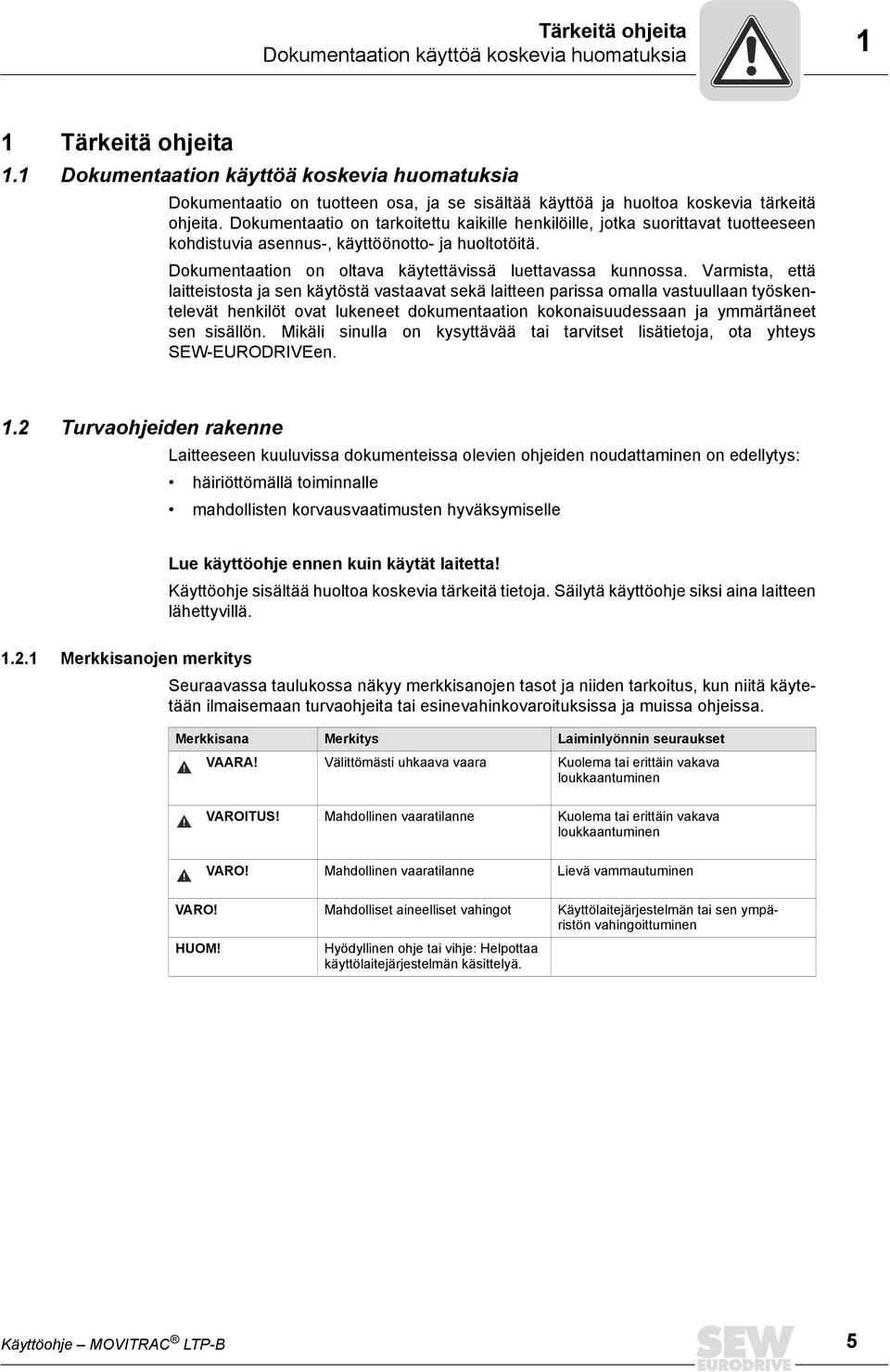 Dokumentaatio on tarkoitettu kaikille henkilöille, jotka suorittavat tuotteeseen kohdistuvia asennus-, käyttöönotto- ja huoltotöitä. Dokumentaation on oltava käytettävissä luettavassa kunnossa.