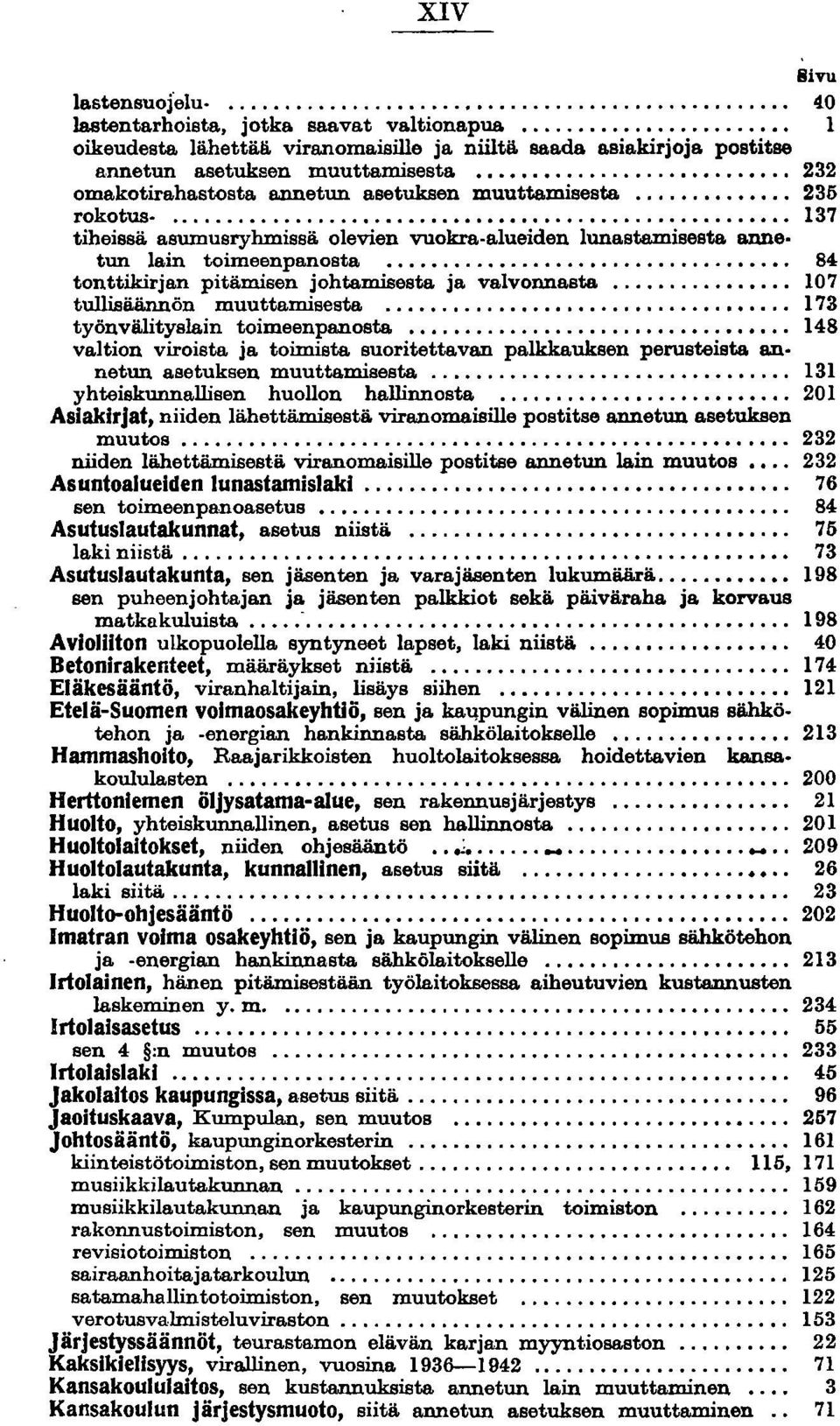 .................................. 84 tonttikirjan pitämisen johtamisesta ja valvonnasta....... 107 tul1isäännön muuttamisesta...... 173 työnvälityslain toimeenpanosta.