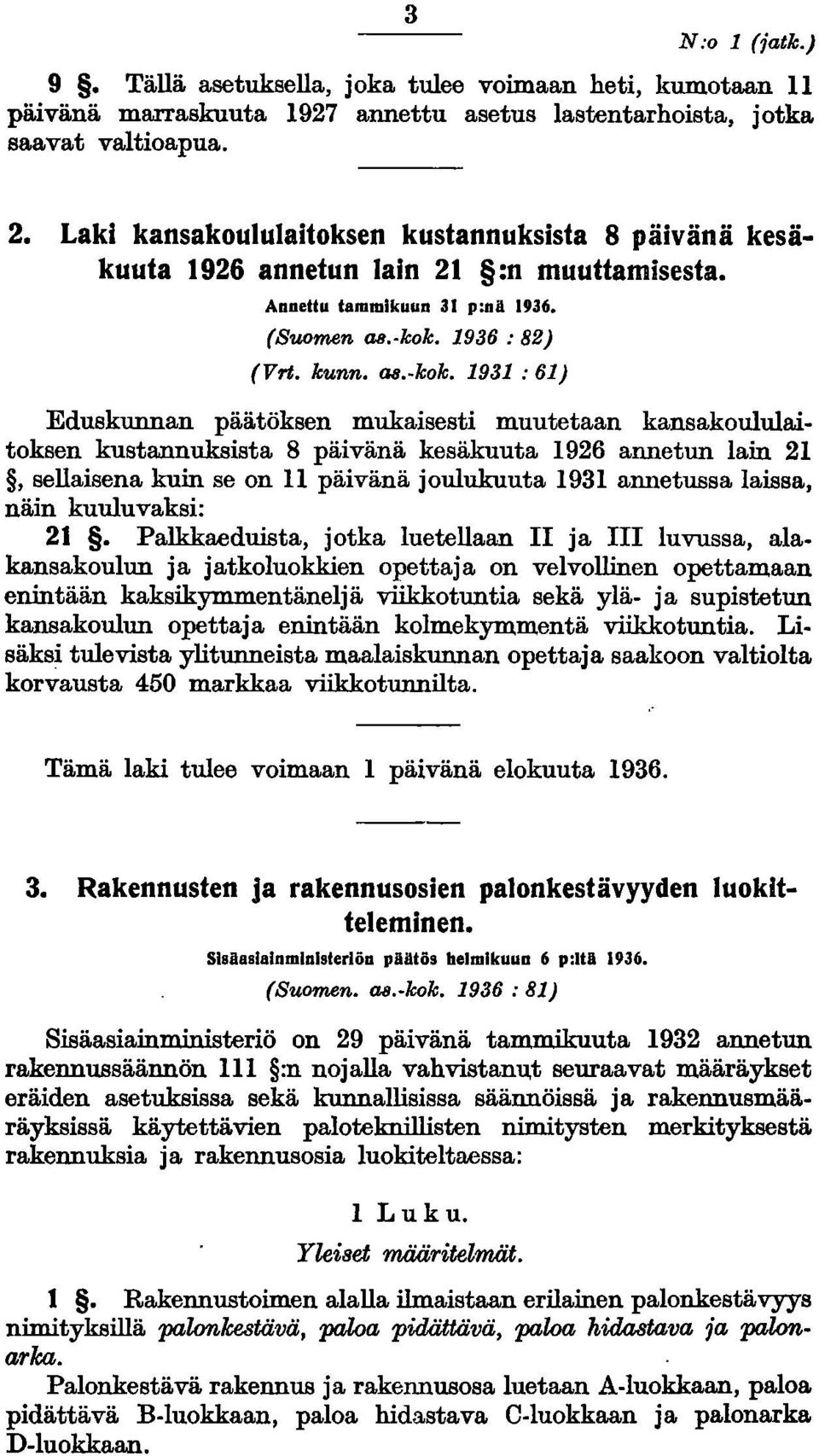 1931 : 61) Eduskunnan päätöksen mukaisesti muutetaan kansakoululaitoksen kustannuksista 8 päivänä kesäkuuta 1926 annetun lain 21, sellaisena kuin se on 11 päivänä joulukuuta 1931 annetussa laissa,