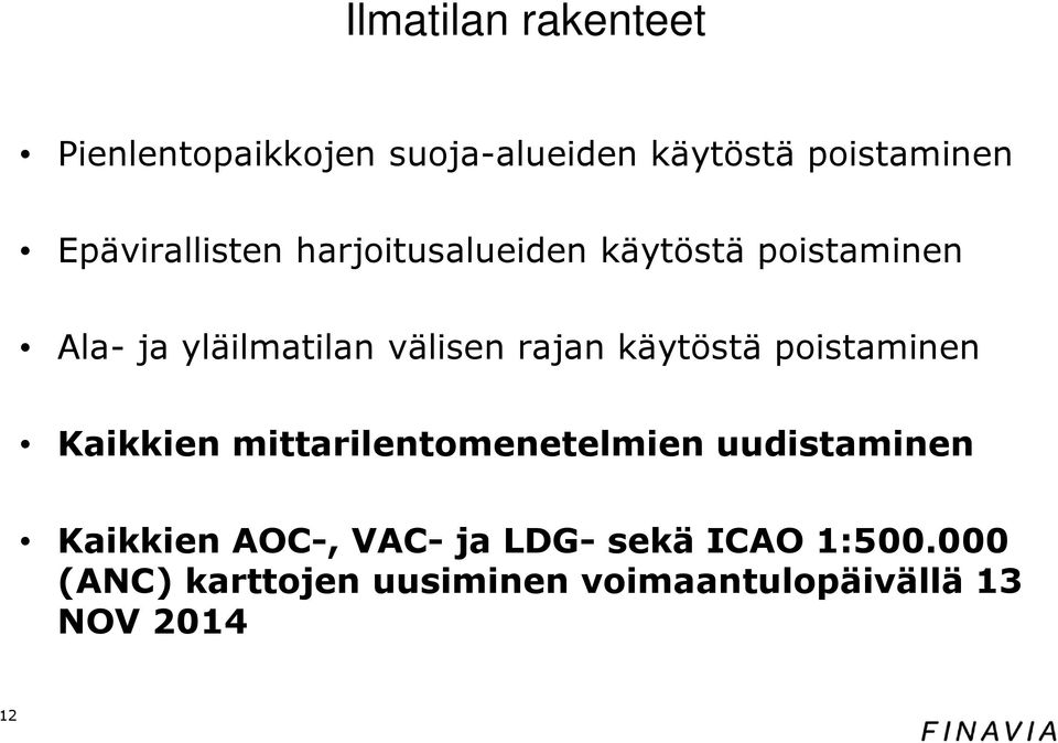 rajan käytöstä poistaminen Kaikkien mittarilentomenetelmien uudistaminen Kaikkien