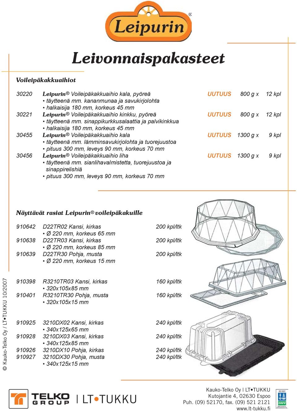 sinappikurkkusalaattia ja palvikinkkua halkaisija 180 mm, korkeus 45 mm 30455 Leipurin Voileipäkakkuaihio kala UUTUUS 1300 g x 9 kpl täytteenä mm.