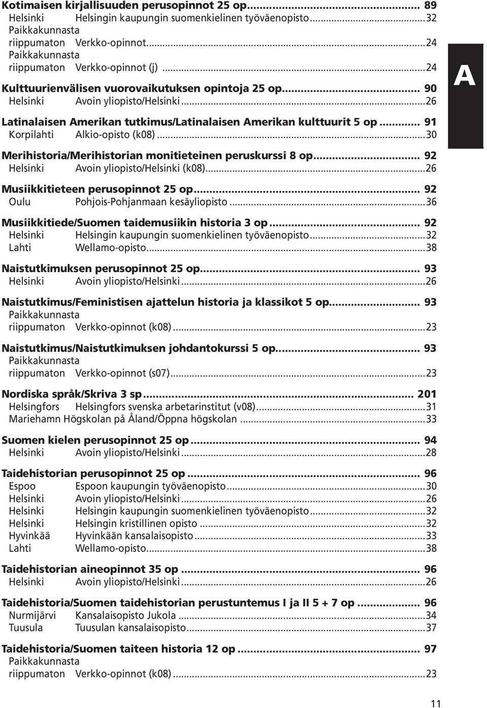 ..26 Latinalaisen Amerikan tutkimus/latinalaisen Amerikan kulttuurit 5 op... 91 Korpilahti Alkio-opisto (k08)...30 Merihistoria/Merihistorian monitieteinen peruskurssi 8 op.