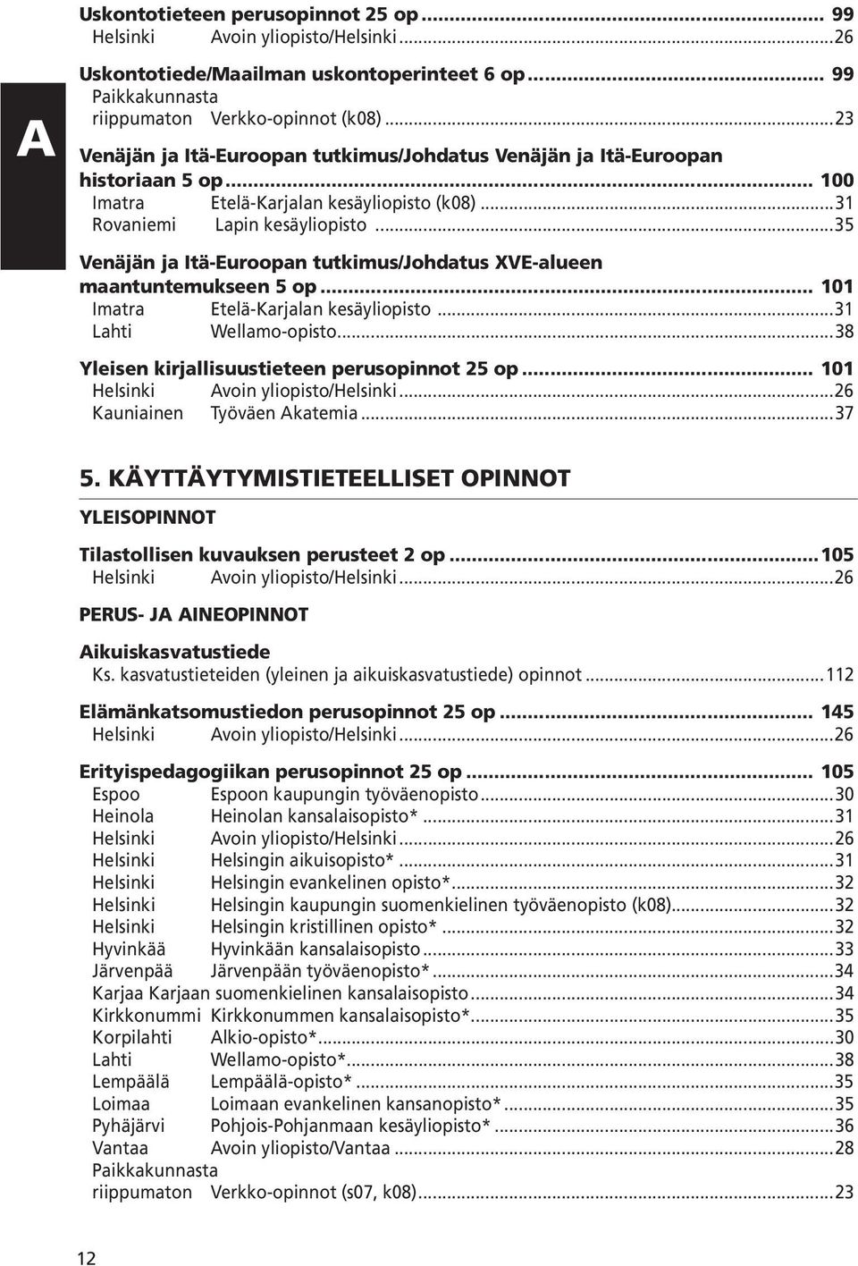..35 Venäjän ja Itä-Euroopan tutkimus/johdatus XVE-alueen maantuntemukseen 5 op... 101 Imatra Etelä-Karjalan kesäyliopisto...31 Lahti Wellamo-opisto...38 Yleisen kirjallisuustieteen perusopinnot 25 op.