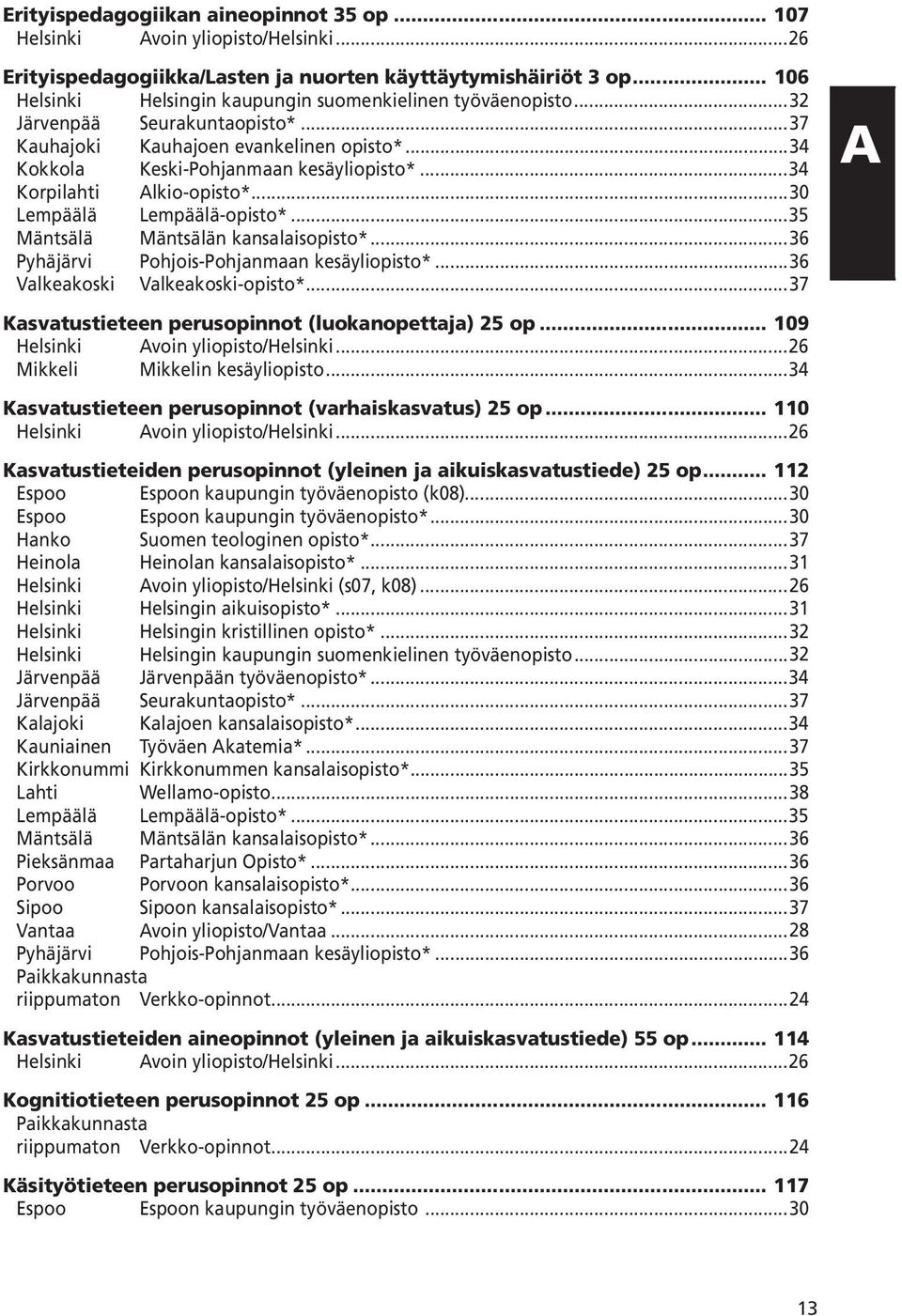 ..34 Korpilahti Alkio-opisto*...30 Lempäälä Lempäälä-opisto*...35 Mäntsälä Mäntsälän kansalaisopisto*...36 Pyhäjärvi Pohjois-Pohjanmaan kesäyliopisto*...36 Valkeakoski Valkeakoski-opisto*.