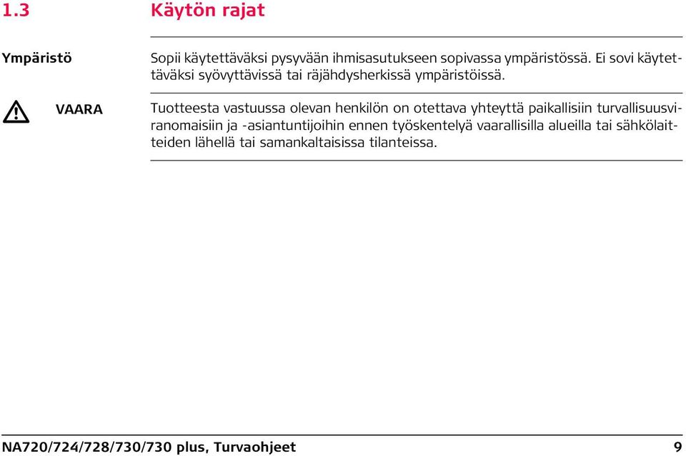 VAARA Tuotteesta vastuussa olevan henkilön on otettava yhteyttä paikallisiin turvallisuusviranomaisiin ja