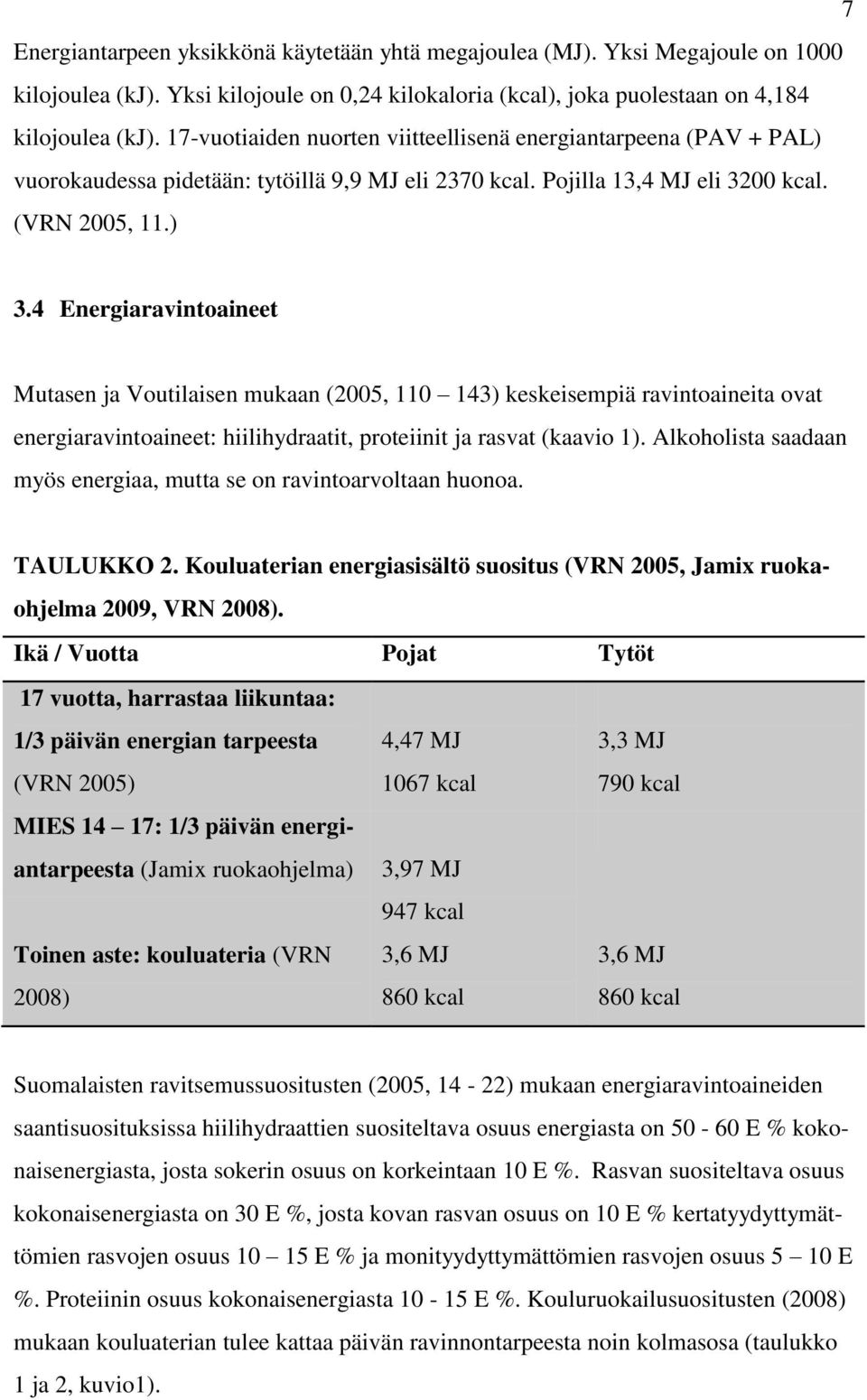 4 Energiaravintoaineet Mutasen ja Voutilaisen mukaan (2005, 110 143) keskeisempiä ravintoaineita ovat energiaravintoaineet: hiilihydraatit, proteiinit ja rasvat (kaavio 1).