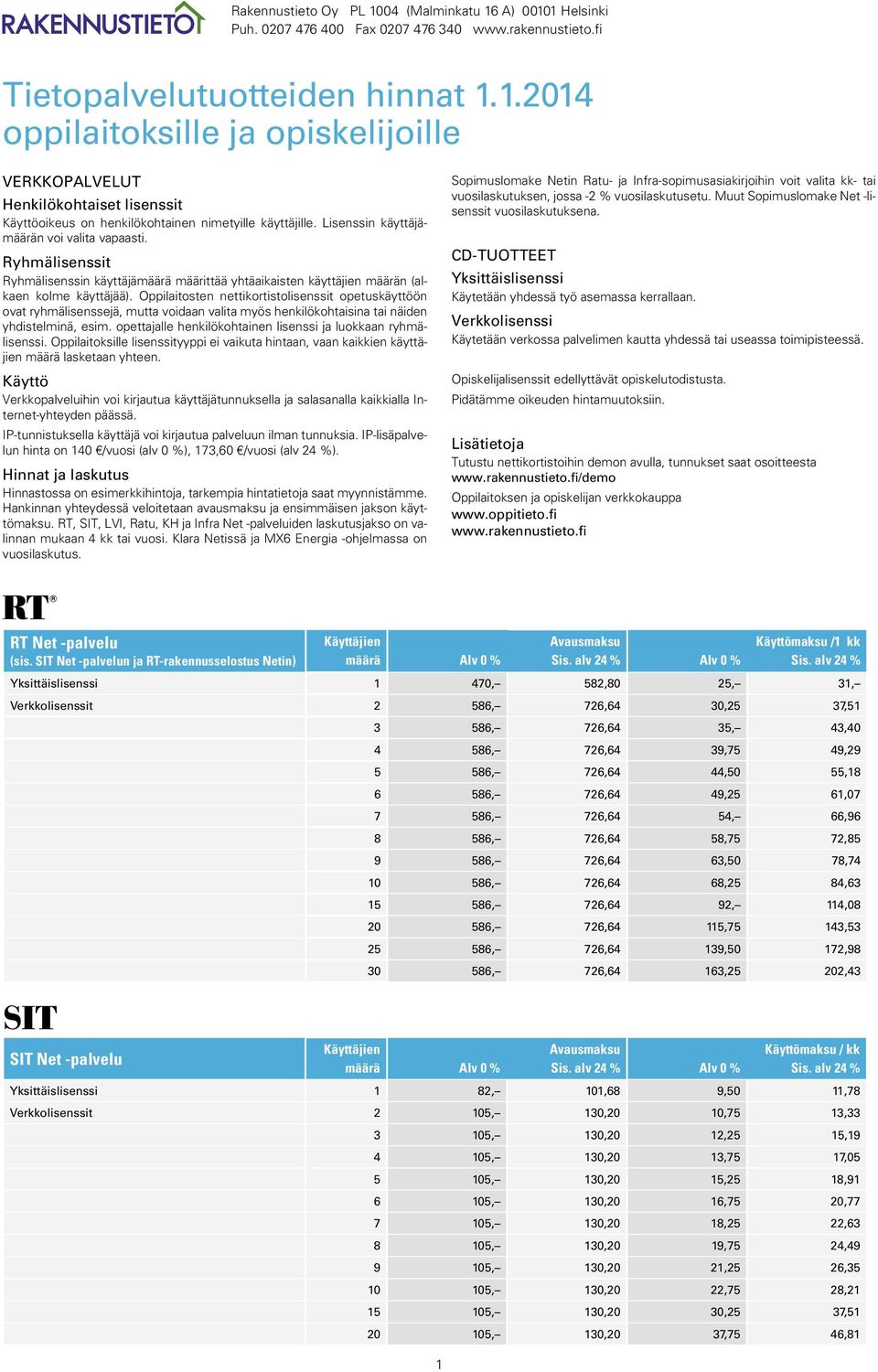 Oppilaitosten nettikortistolisenssit opetuskäyttöön ovat ryhmälisenssejä, mutta voidaan valita myös henkilökohtaisina tai näiden yhdistelminä, esim.