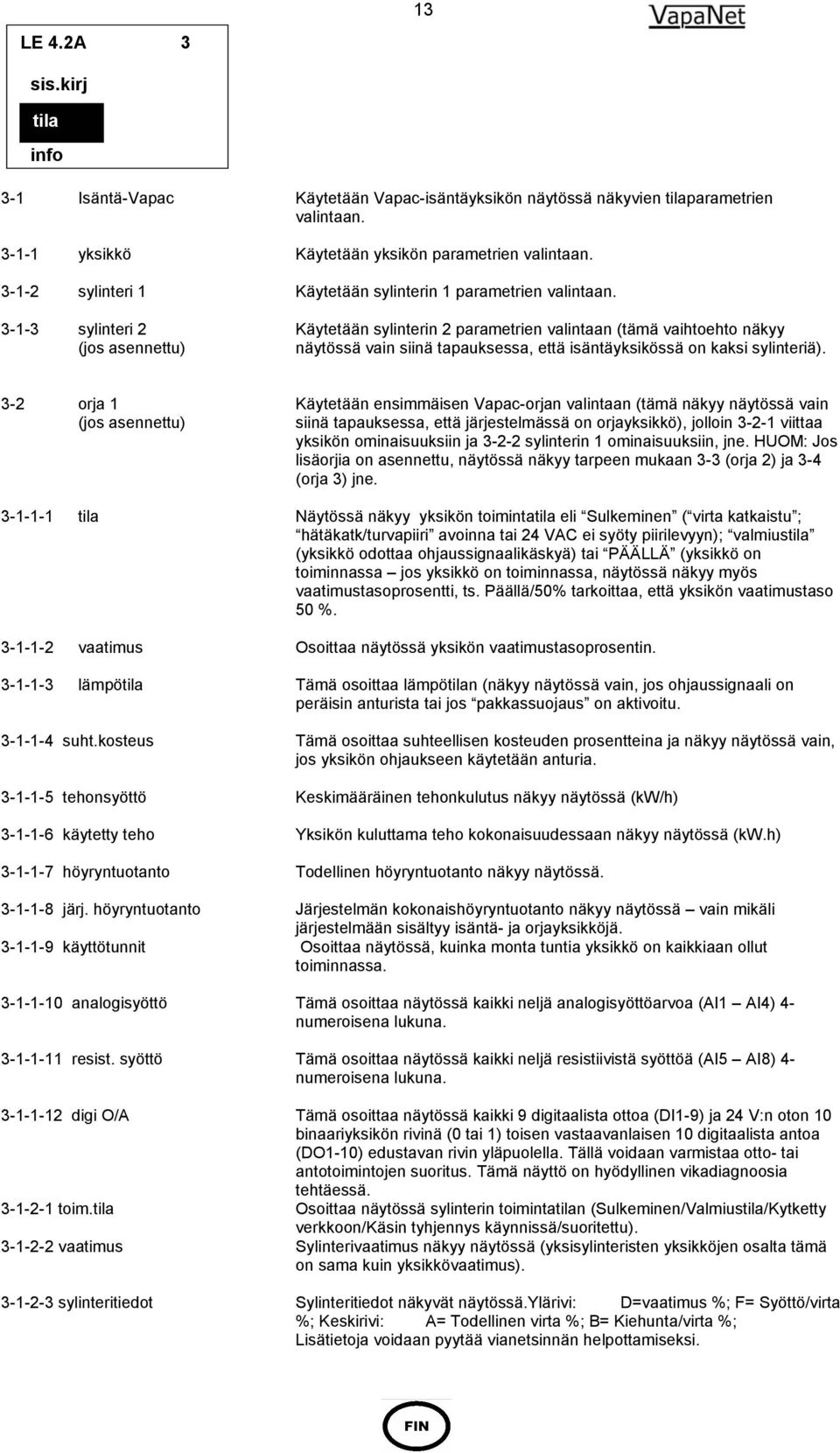 Käytetään sylinterin 2 parametrien valintaan (tämä vaihtoehto näkyy näytössä vain siinä tapauksessa, että isäntäyksikössä on kaksi sylinteriä).