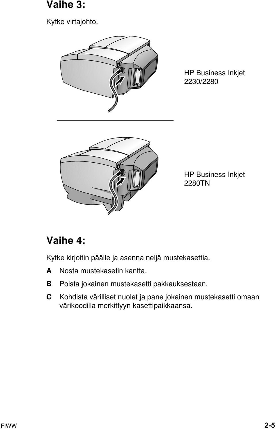 päälle ja asenna neljä mustekasettia. A Nosta mustekasetin kantta.