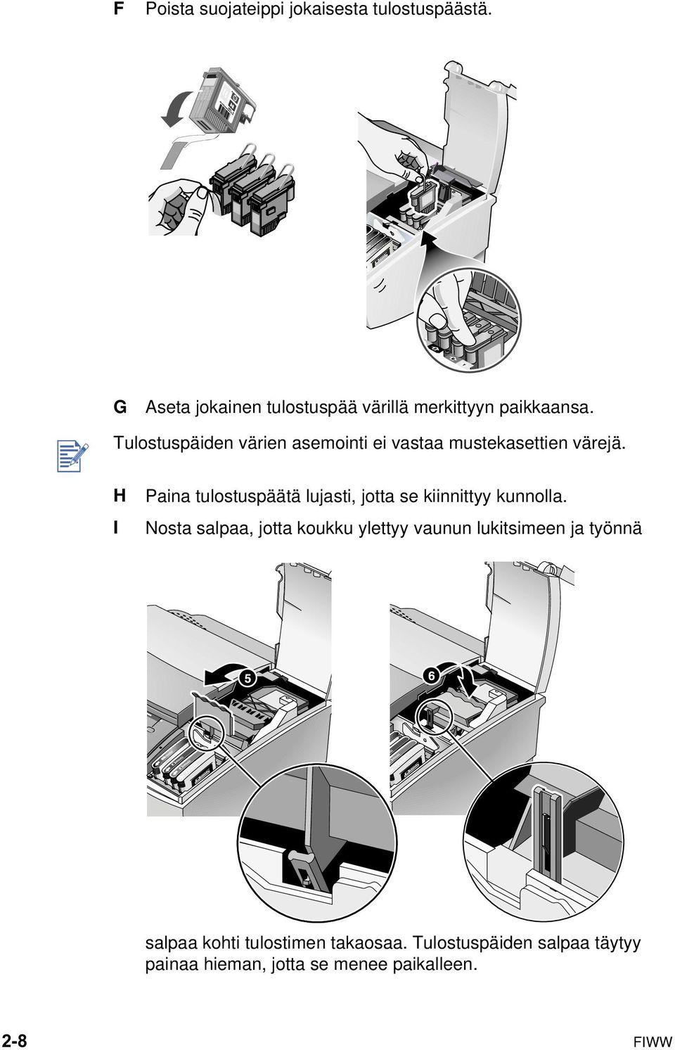 Tulostuspäiden värien asemointi ei vastaa mustekasettien värejä.