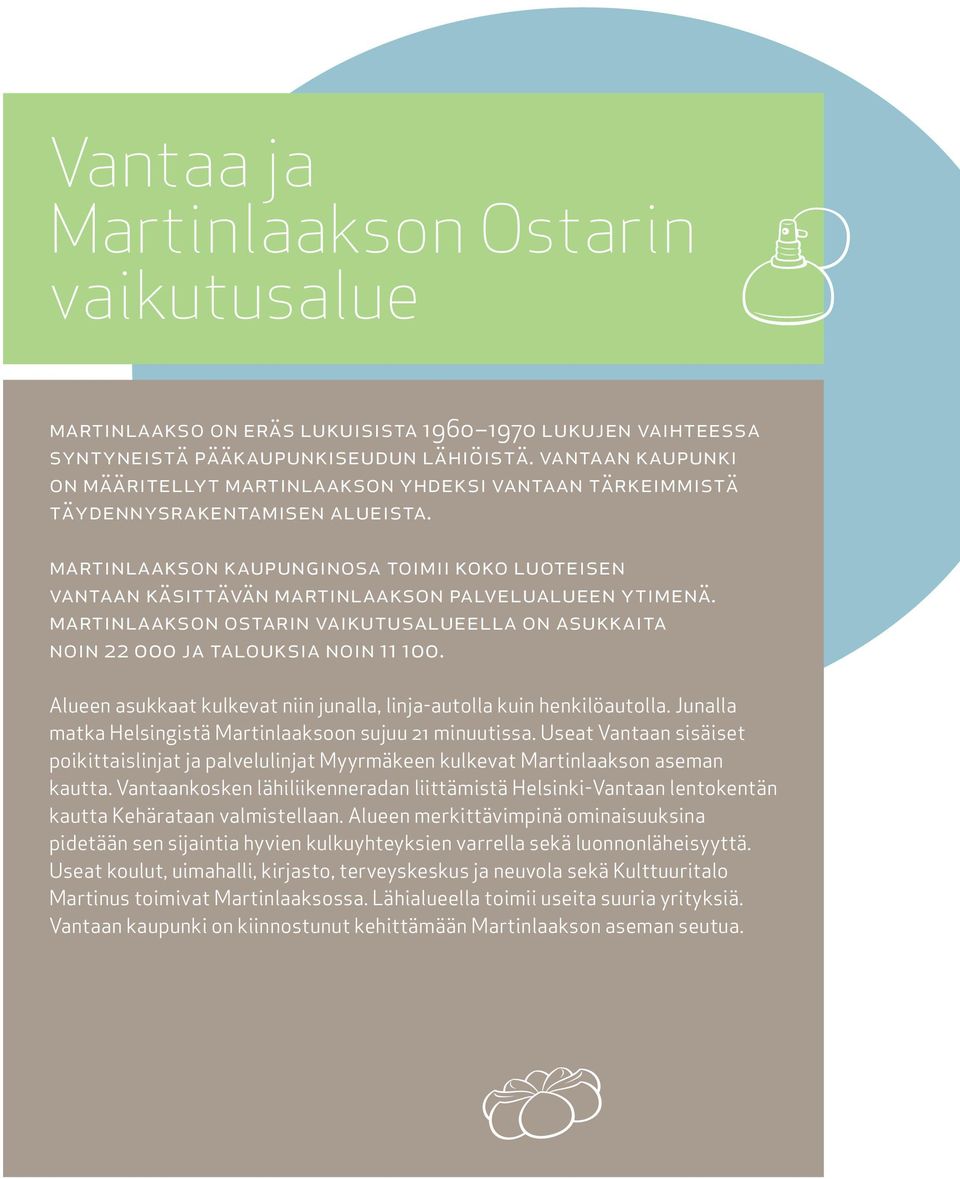 martinlaakson kaupunginosa toimii koko luoteisen vantaan käsittävän martinlaakson palvelualueen ytimenä. martinlaakson ostarin vaikutusalueella on asukkaita noin 22 000 ja talouksia noin 11 100.