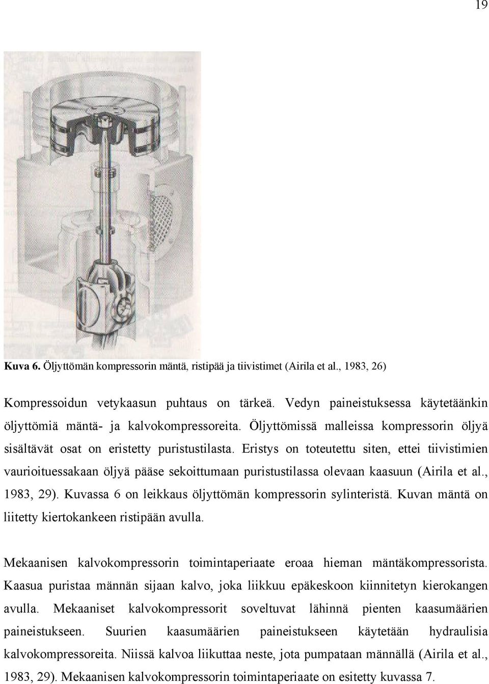 Eristys on toteutettu siten, ettei tiivistimien vaurioituessakaan öljyä pääse sekoittumaan puristustilassa olevaan kaasuun (Airila et al., 1983, 29).