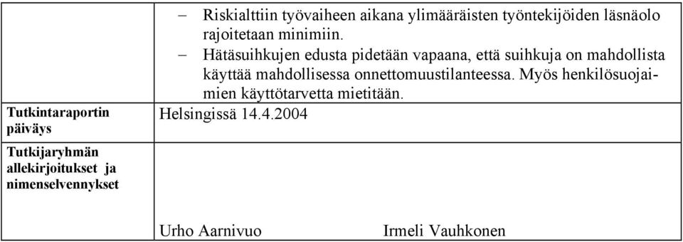 Hätäsuihkujen edusta pidetään vapaana, että suihkuja on mahdollista käyttää mahdollisessa