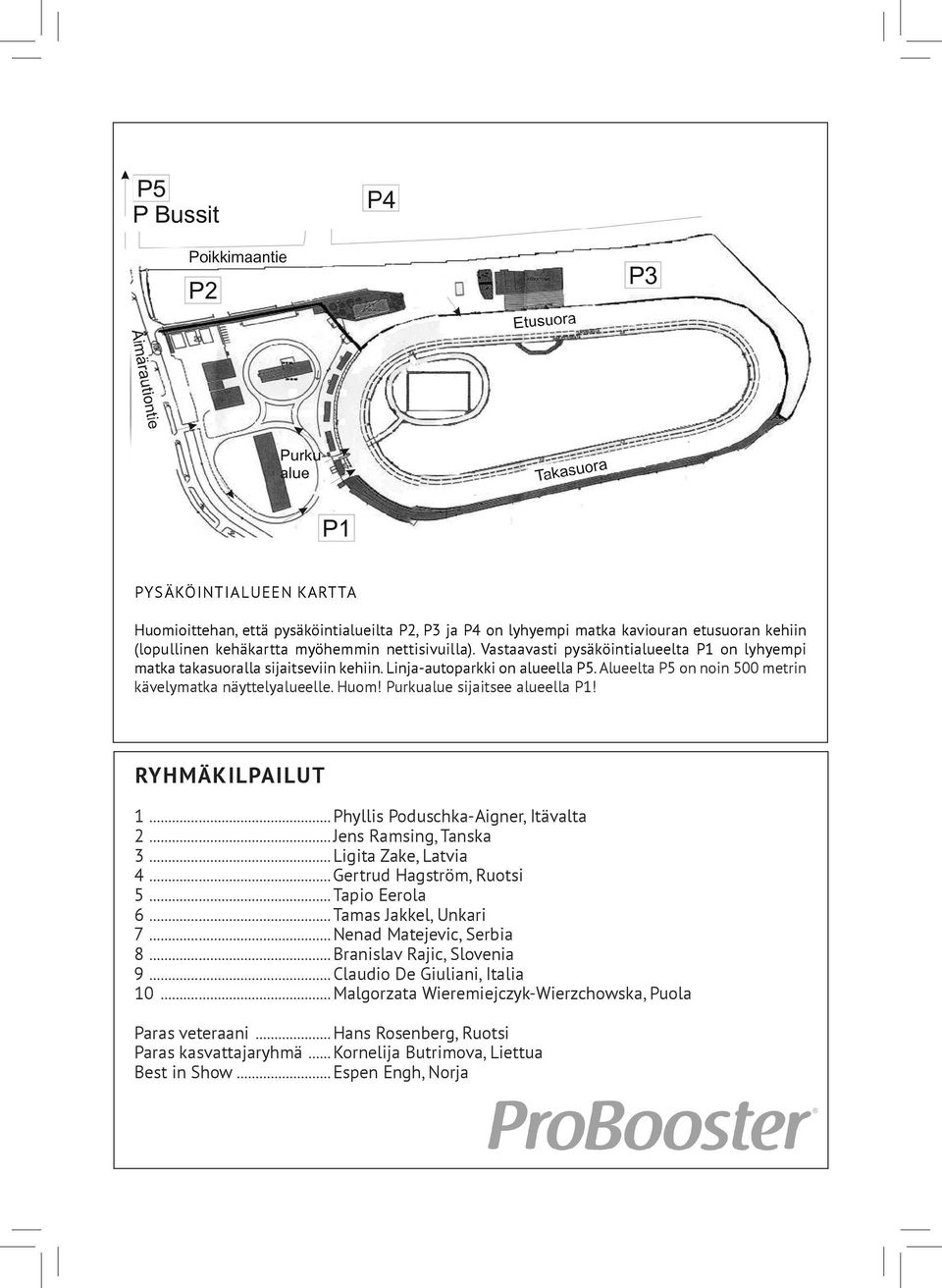 Purkualue sijaitsee alueella P1! RYHMÄKILPAILUT 1...Phyllis Poduschka-Aigner, Itävalta 2...Jens Ramsing, Tanska 3...Ligita Zake, Latvia 4...Gertrud Hagström, Ruotsi 5...Tapio Eerola 6.