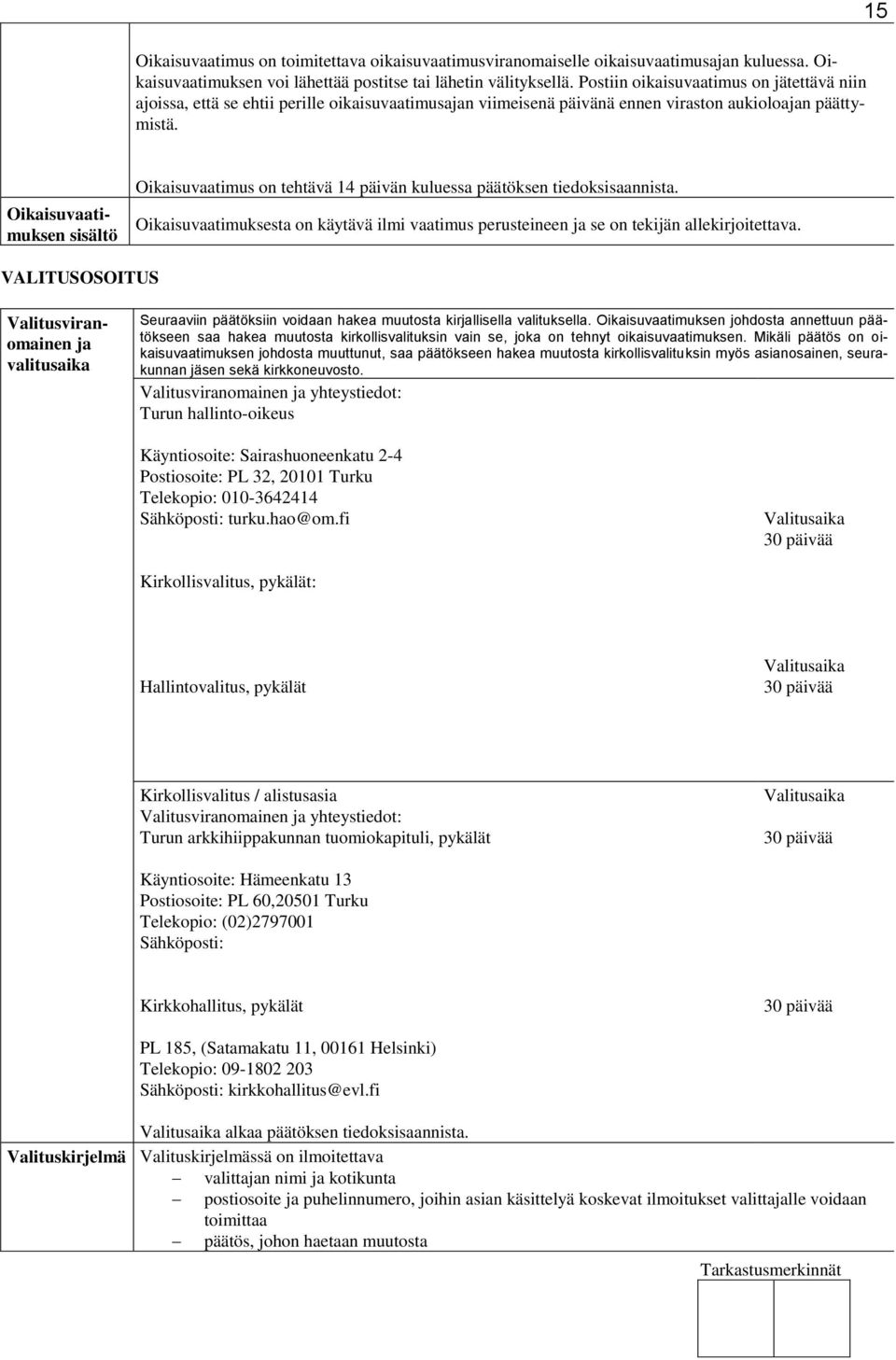 15 Oikaisuvaatimuksen sisältö Oikaisuvaatimus on tehtävä 14 päivän kuluessa päätöksen tiedoksisaannista. Oikaisuvaatimuksesta on käytävä ilmi vaatimus perusteineen ja se on tekijän allekirjoitettava.